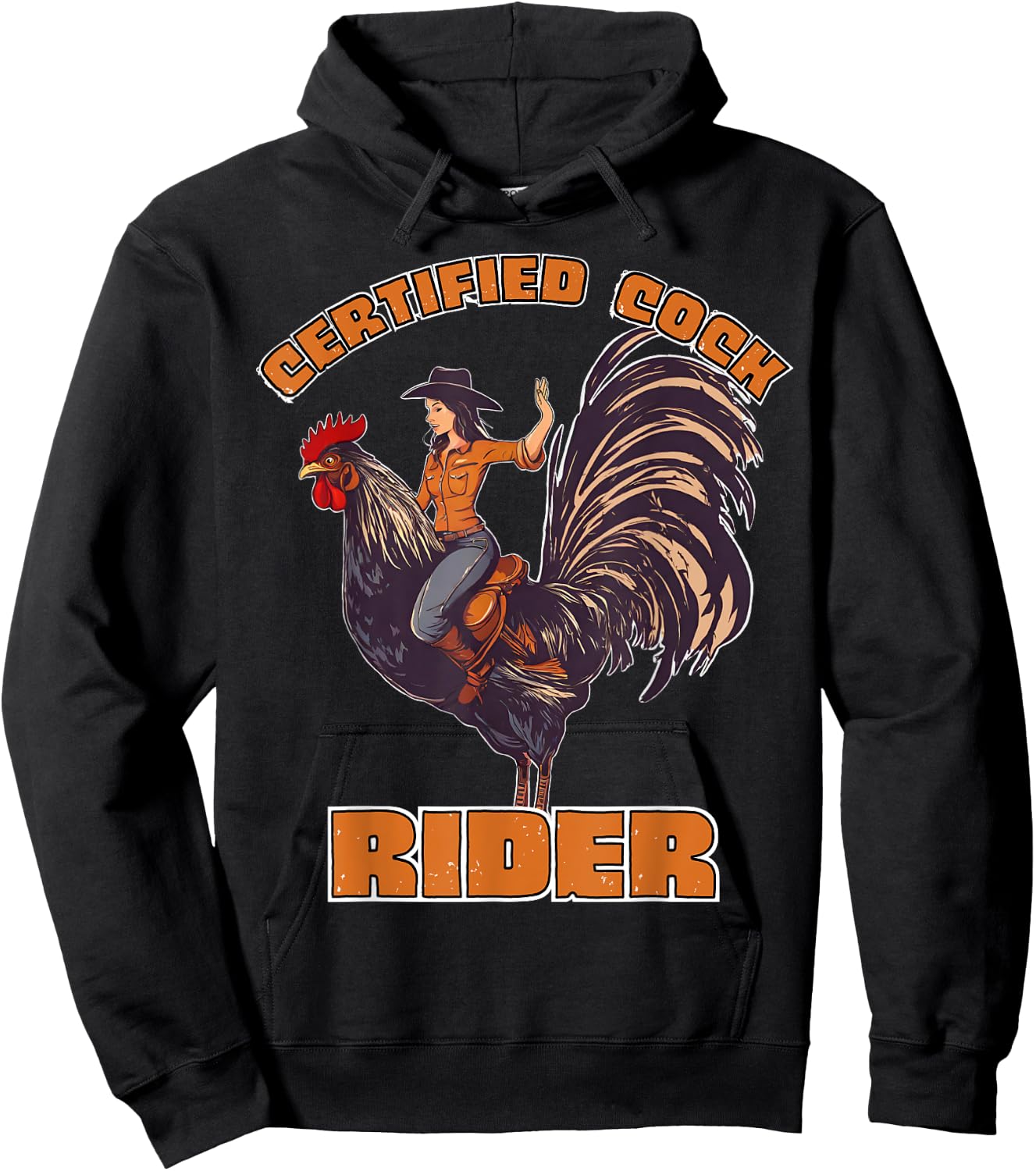 Certified Cock Rider Funny Cowgirl Rooster Adult Humor Hoodie - Hoodie | Black