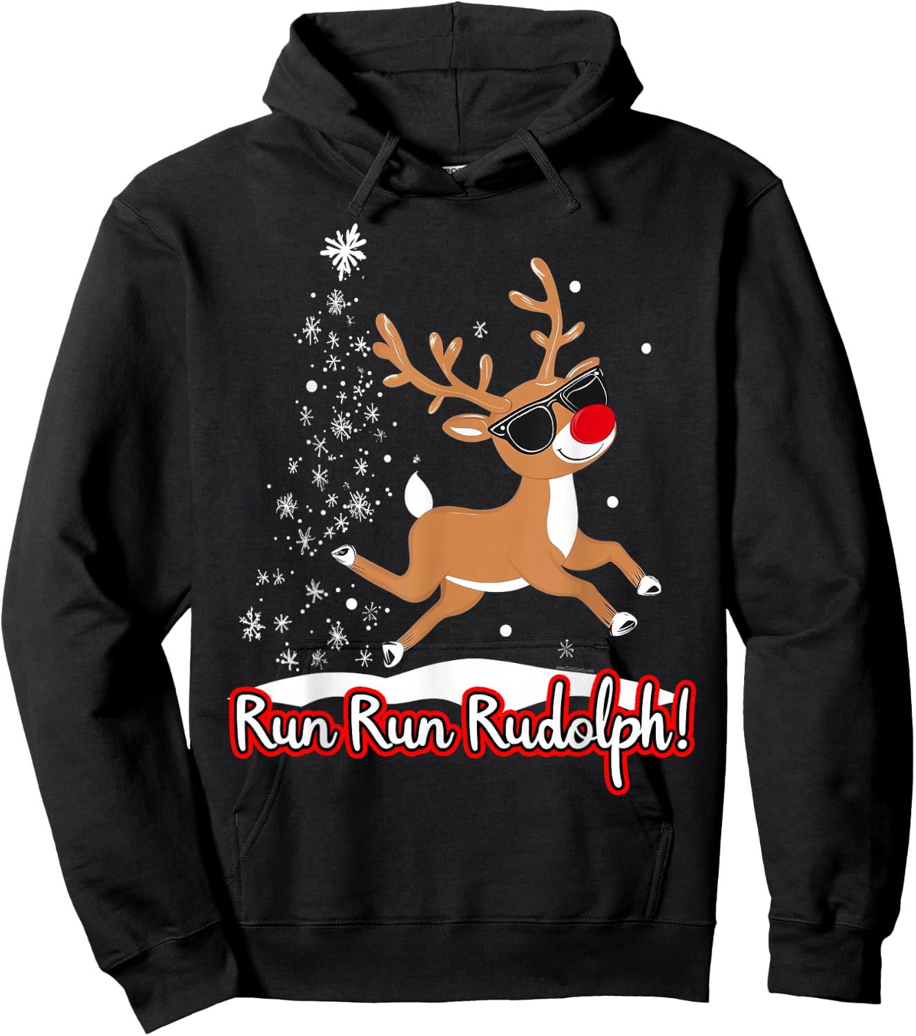 Run Rudolph Funny Cute Reindeer Runner Christmas Running Hoodie - Hoodie | Black