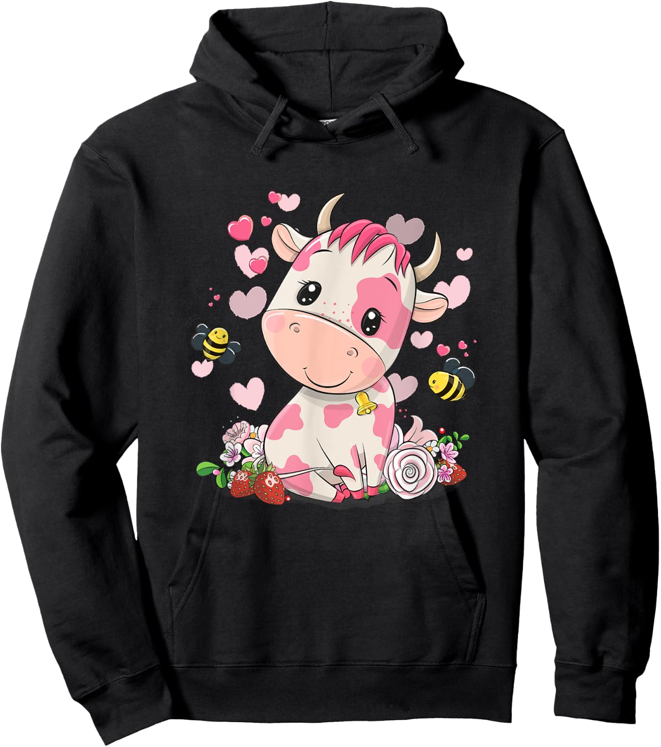 Strawberry Cow, Cute Cow, Pink Cow Pet Hoodie - Hoodie | Black