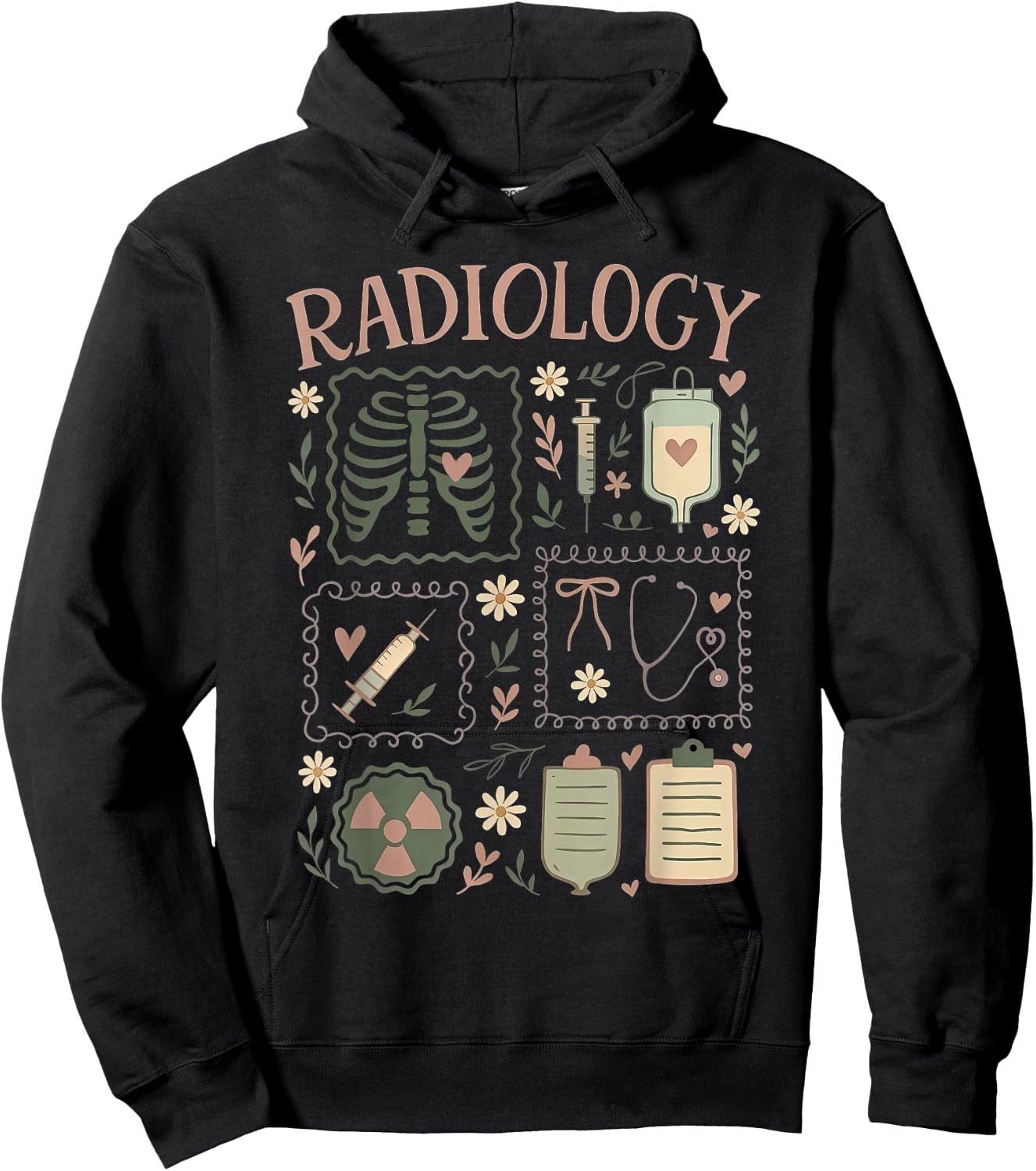 Retro Radiology Floral Stamp X-ray Radiologic Technologist Hoodie - Hoodie | Black