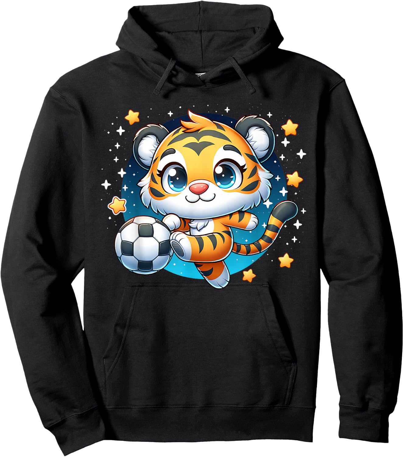 Tiger Soccer Player Kicking Soccer Ball Cute Kids Graphic Hoodie - Hoodie | Black