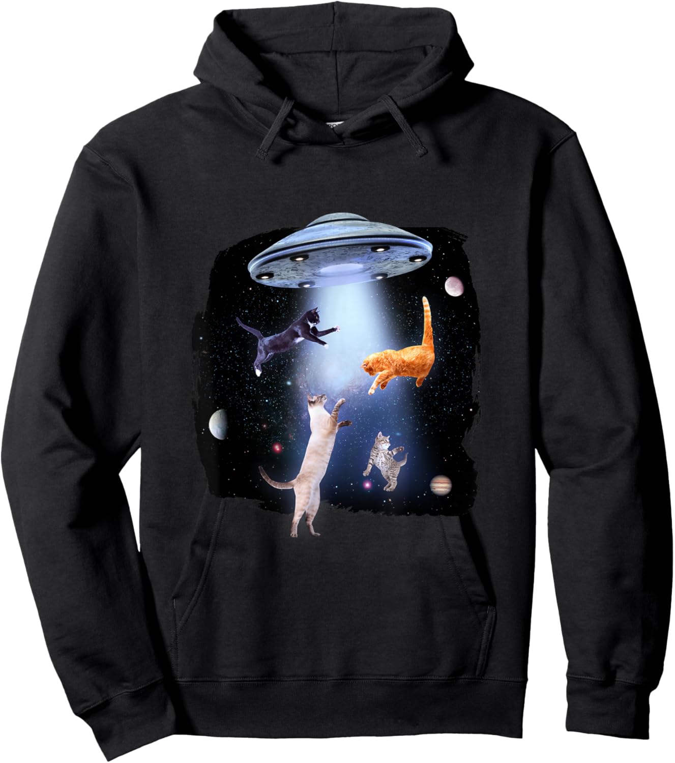 Cat with Alien and Ufo Hoodie - Hoodie | Black