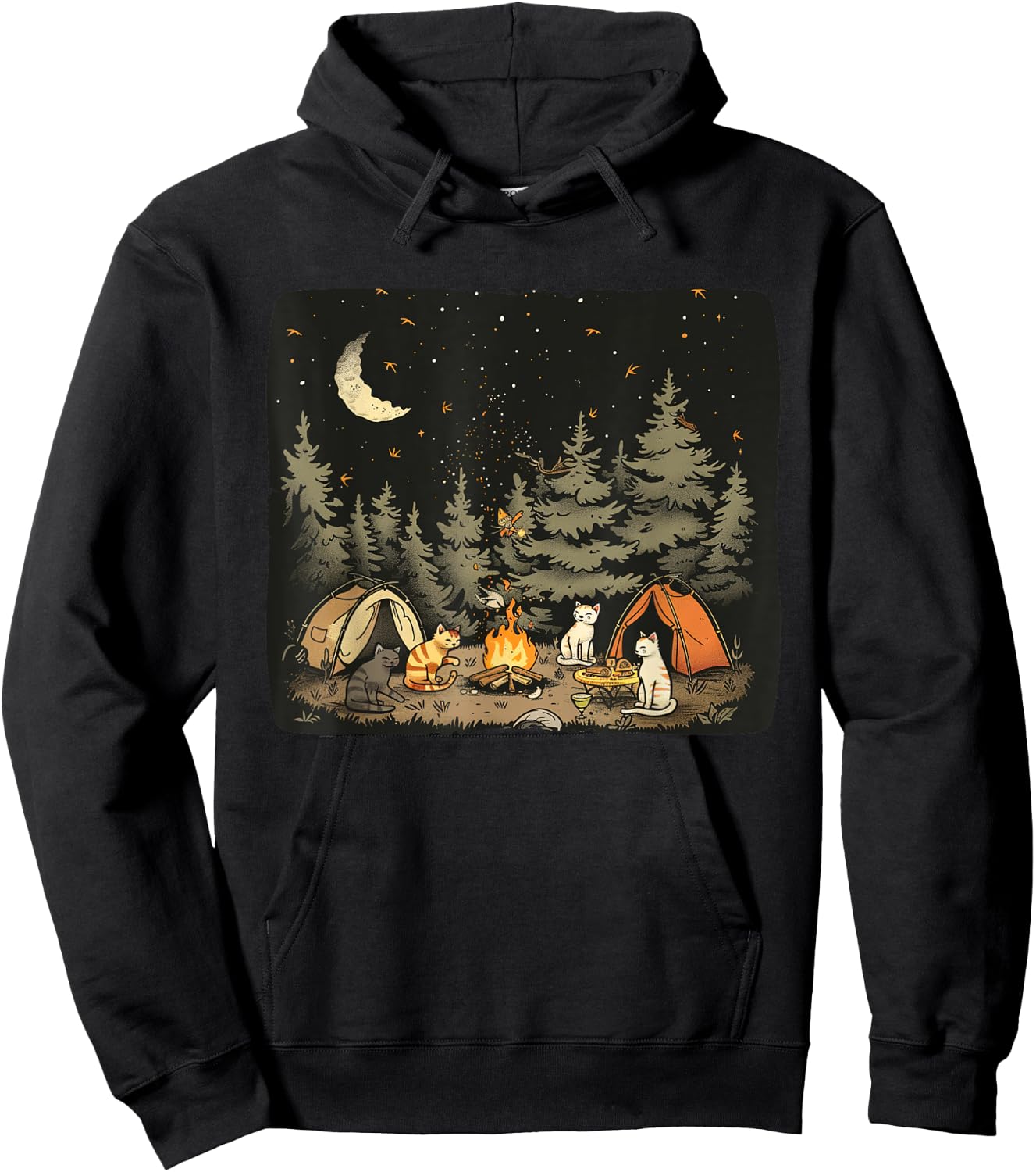 Camping Cat Costume for funny Adventures in Nature Women Kids Hoodie - Hoodie | Black