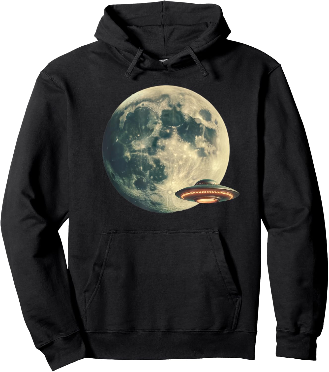 Full Moon UFO Flying Saucer Graphic Hoodie - Hoodie | Black