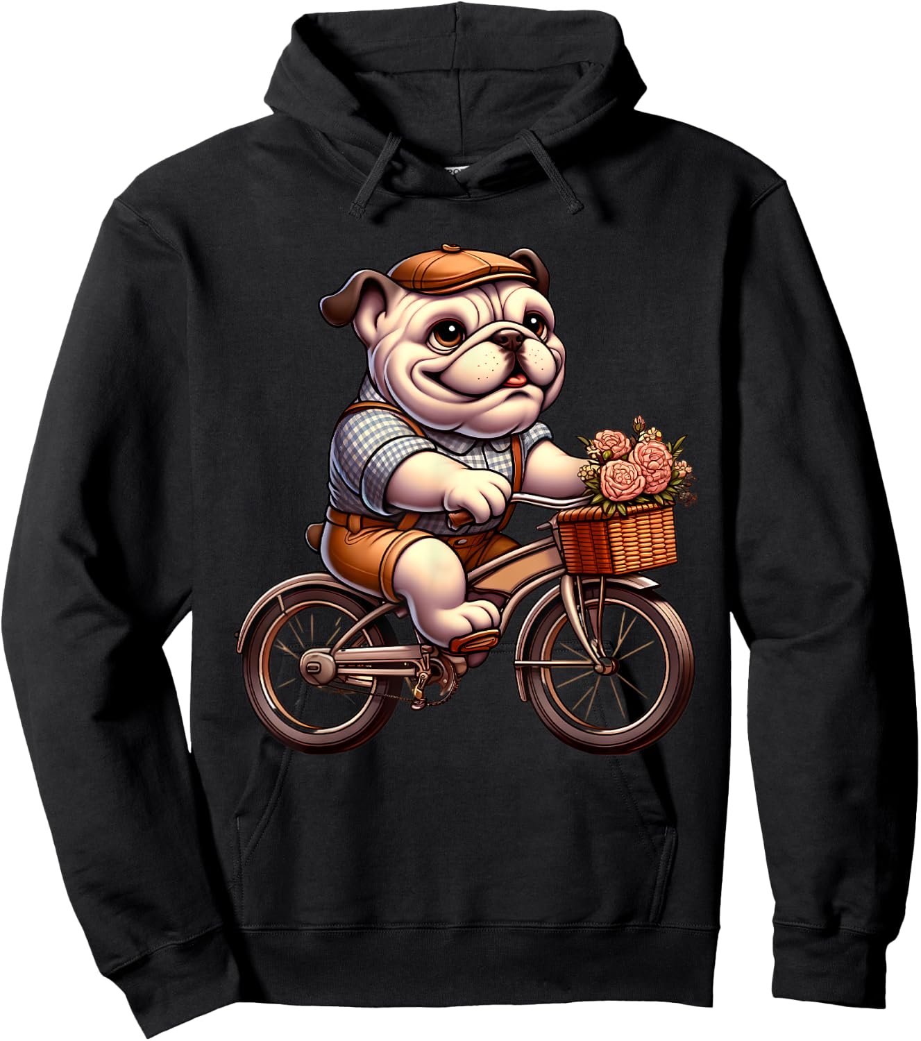 Cute English Bulldog on Bicycle Cycling Men Women Kids Hoodie - Hoodie | Black
