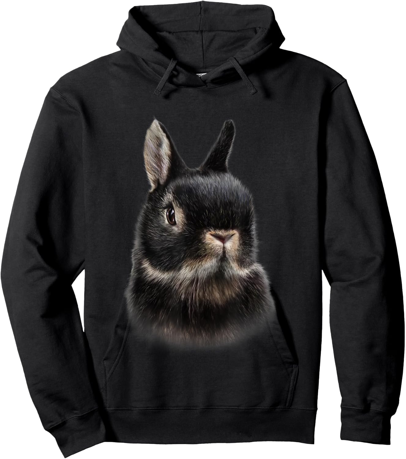 Fox Republic Design Black Netherland Dwarf Rabbit Bust Women's Adult Modern Animal Theme Cotton Polyester Hoodie - Hoodie | Black