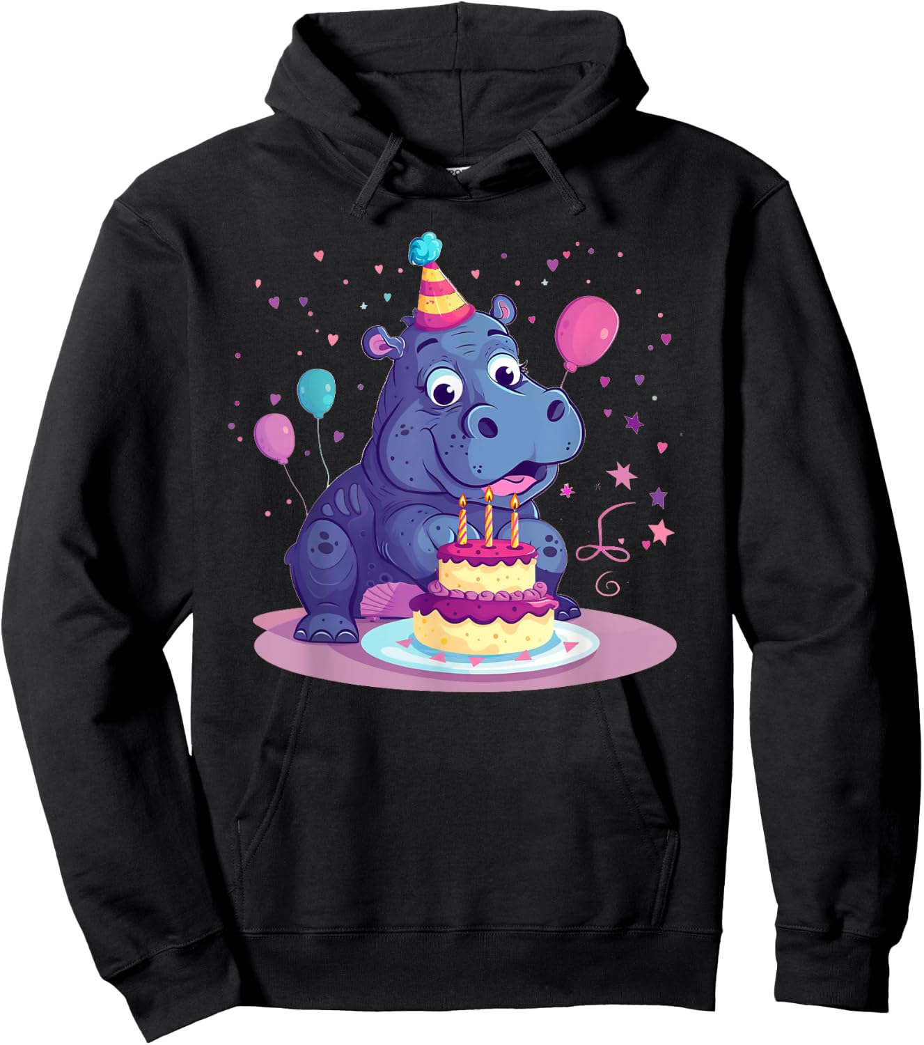 Happy Birthday Hippo Costume Hoodie - Hoodie | Black