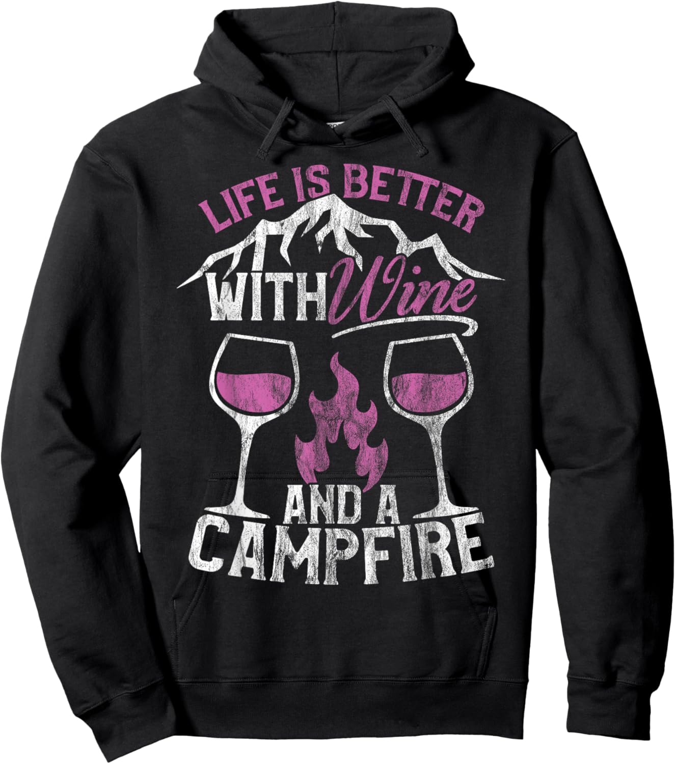 Camping and Wine Shirt Life Better with Wine and Campfire Hoodie - Hoodie | Black