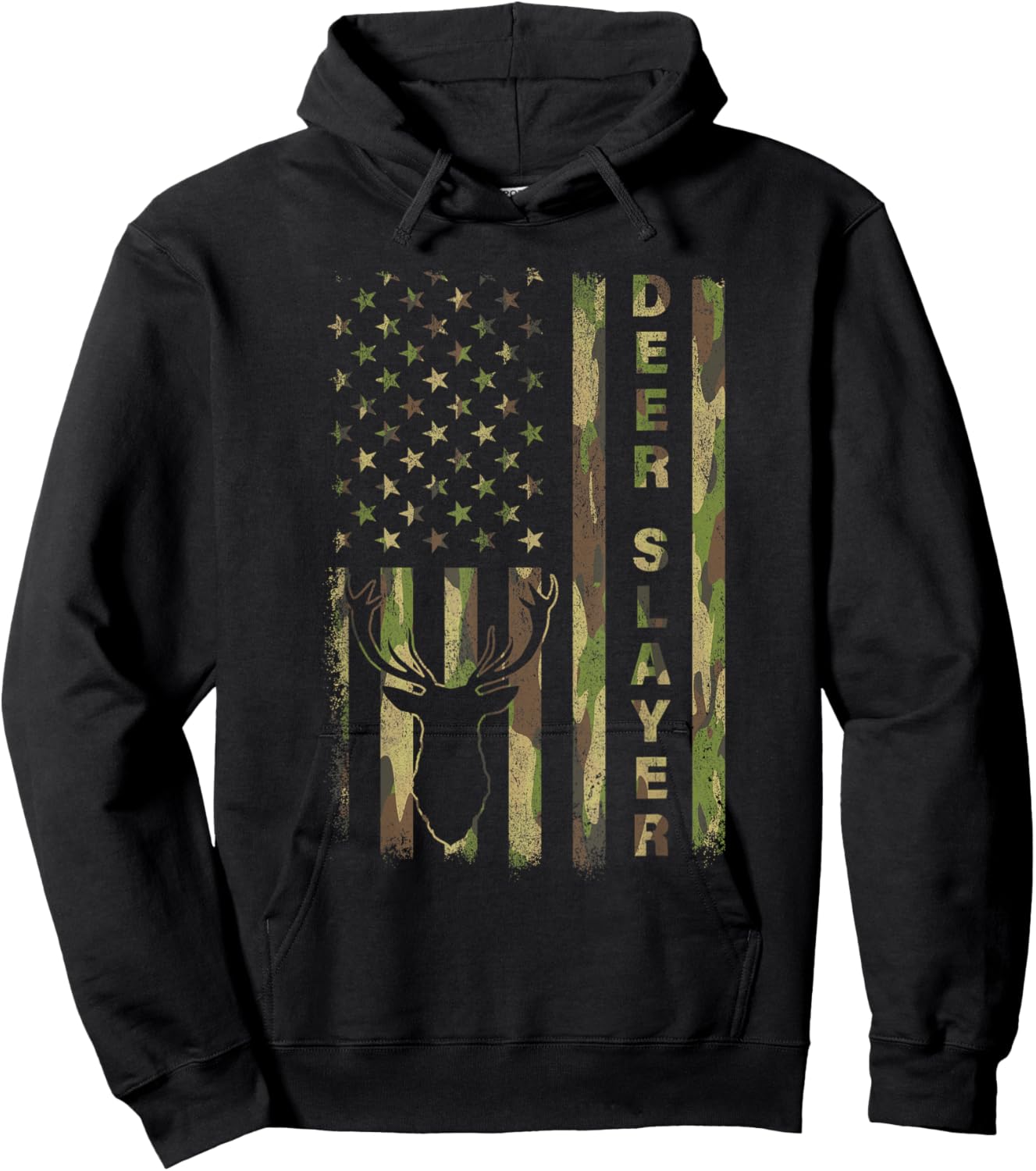 Deer Slayer Hunter Camo American Flag Hunting Lover Vintage Hoodie - Hoodie | Black