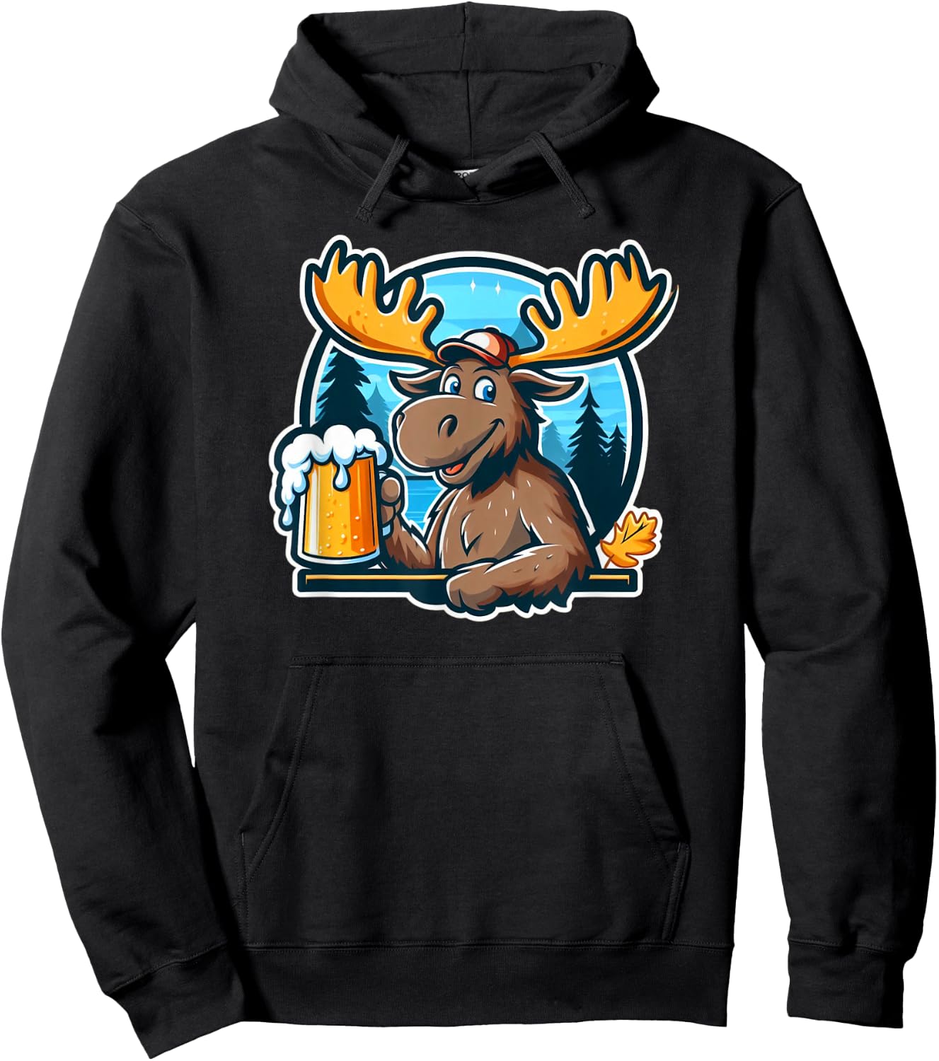 Moose Drinking Beer Camping Fun Hoodie - Hoodie | Black