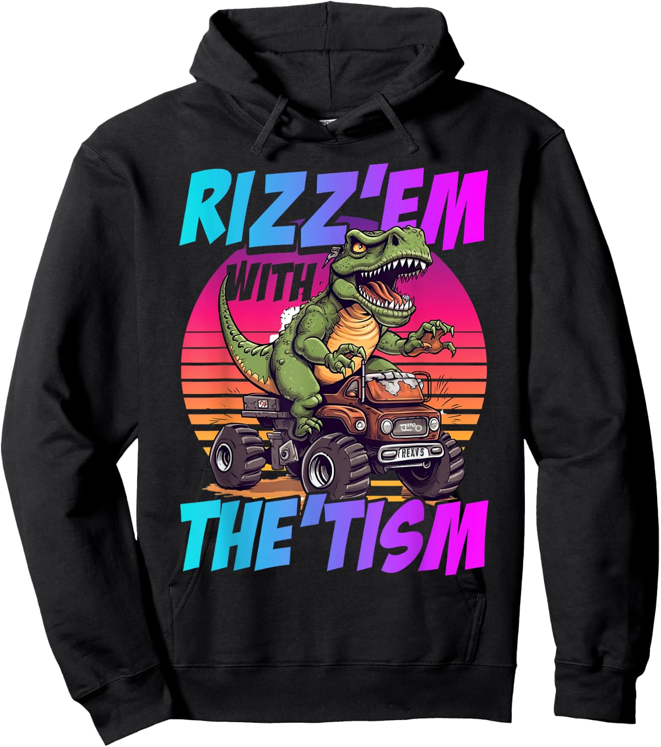 Rizz 'Em With The Tism Dinosaur T-Rex Meme Funny Autism Hoodie - Hoodie | Black
