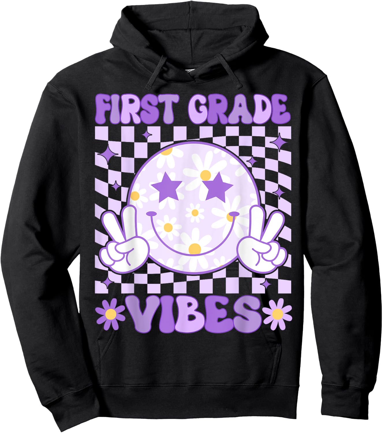 Groovy First Grade Vibes Back to School 1st Grade Teacher Hoodie - Hoodie | Black
