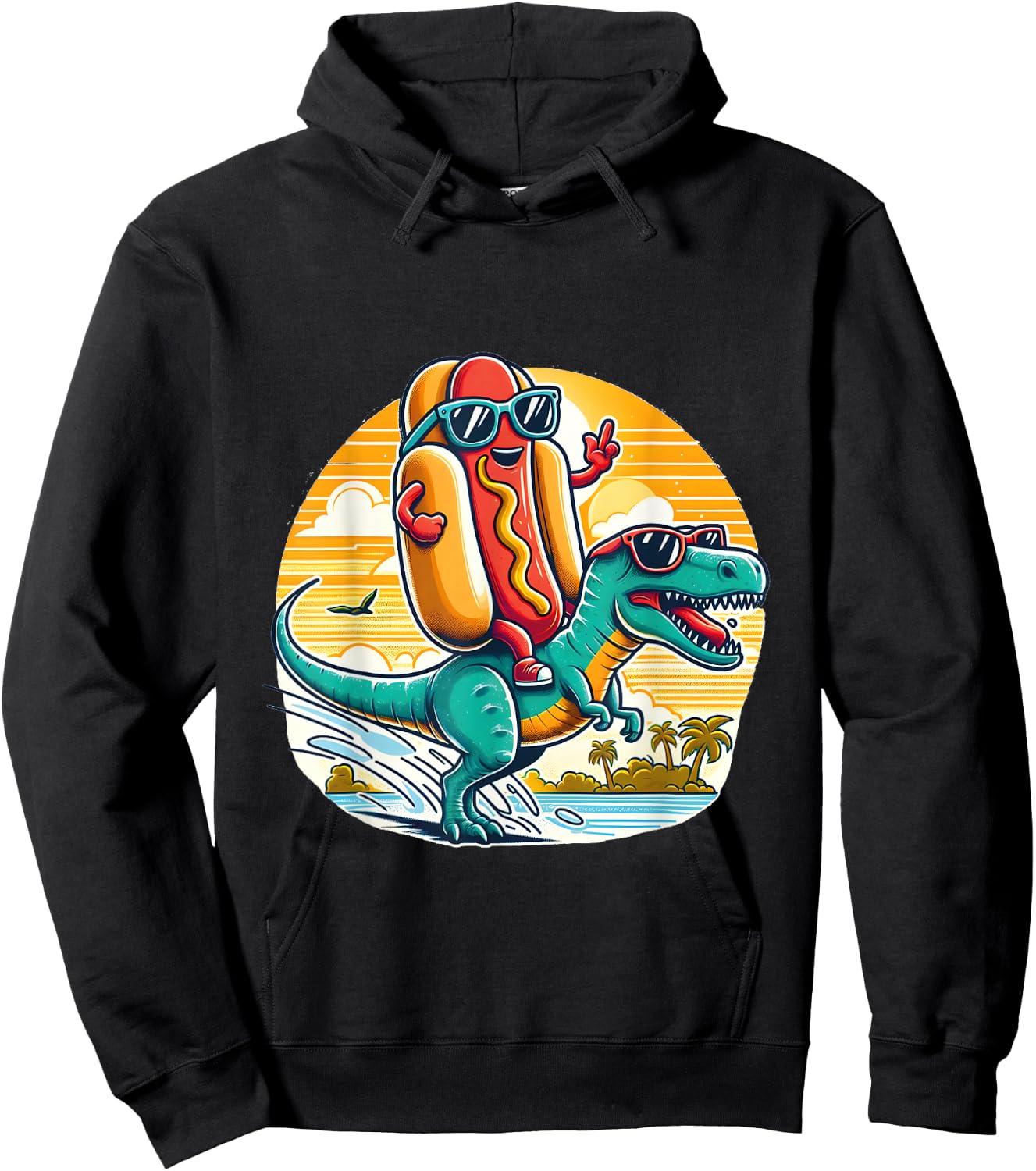Funny T-Rex Dinosaur and Hot Dog summer vibes Hoodie - Hoodie | Black