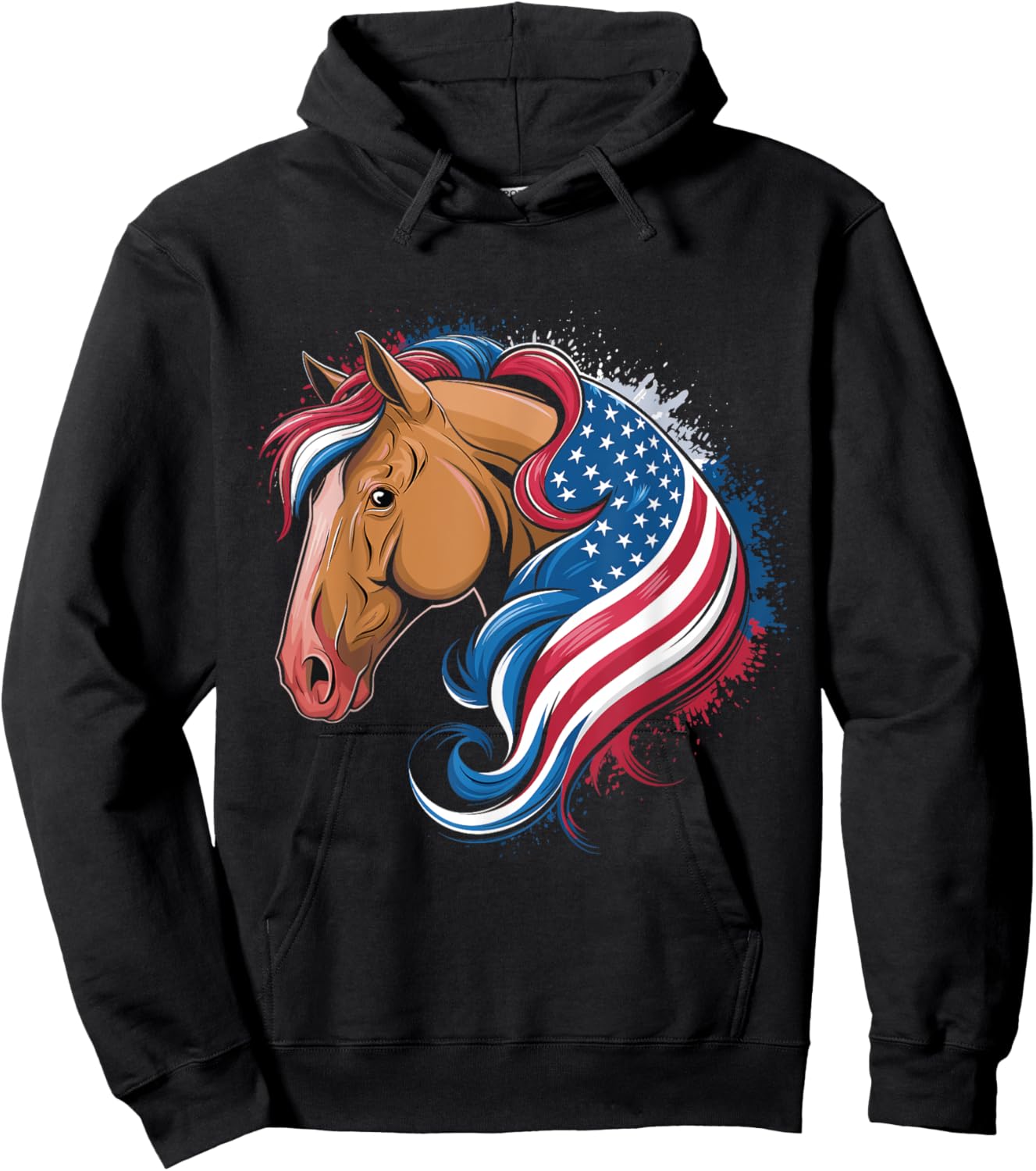 4th Of July Horse Lovers Red White And Blue American Flag Hoodie - Hoodie | Black