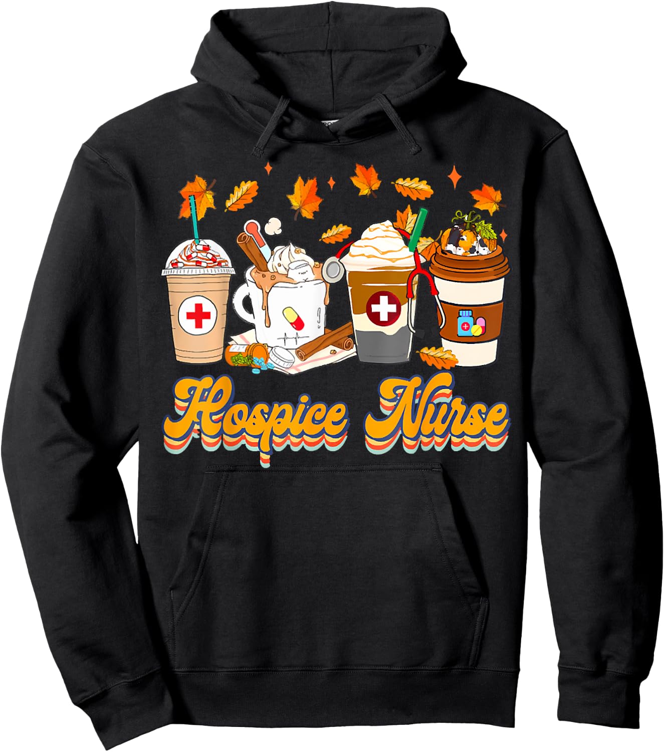 Vintage Hospice Nurse Fall Vibes Autumn Season Clothing Hoodie - Hoodie | Black