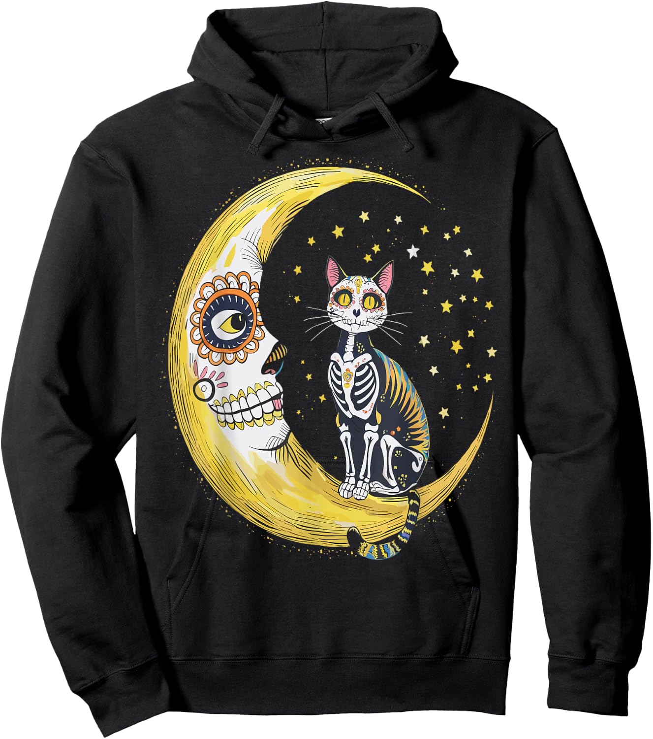 Cat And Moon Sugar Skull Dia De Los Muertos Day Of The Dead Men Women Kids Hoodie - Hoodie | Black