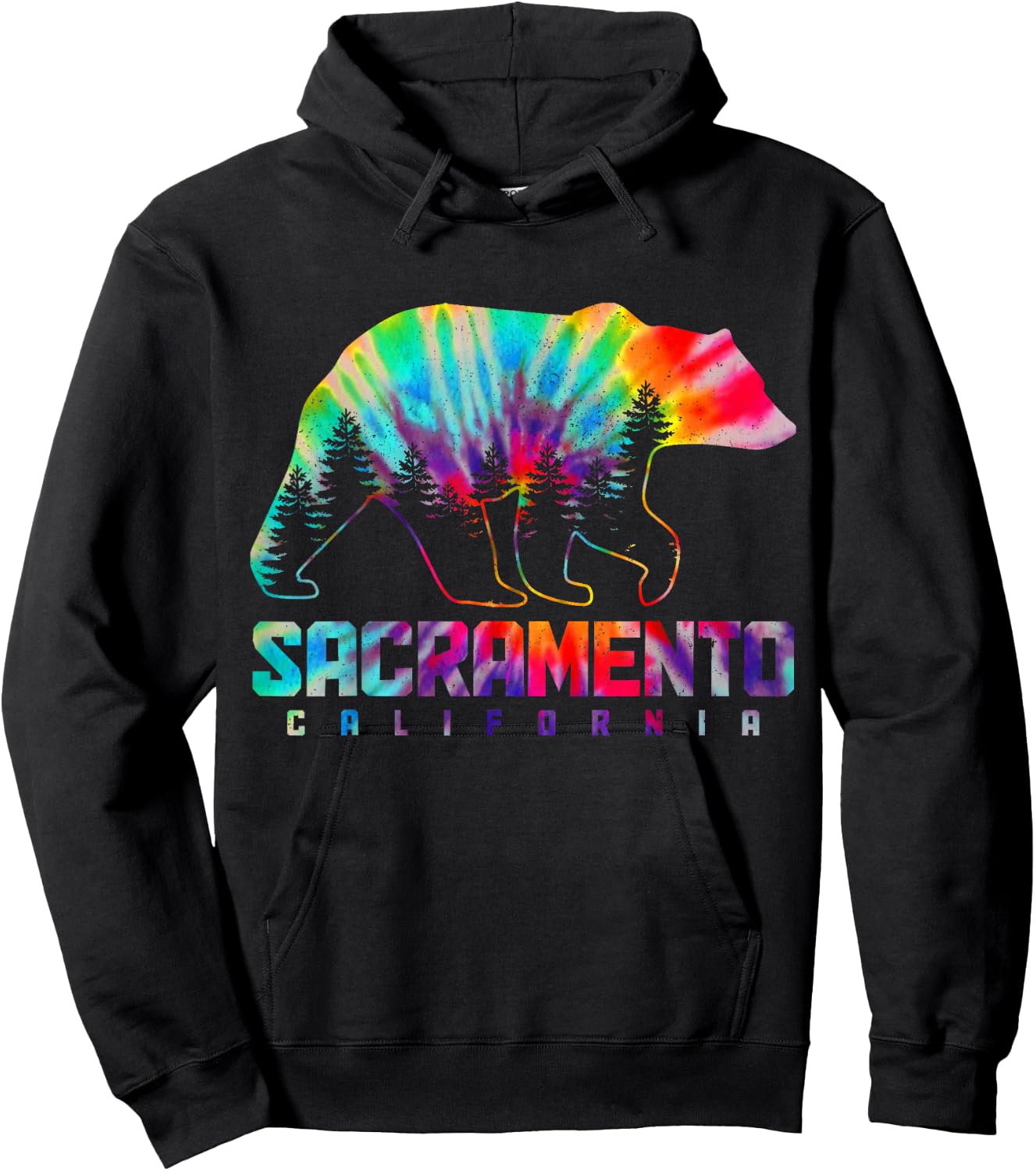 Sacramento California Tie Dye Bear Pride Outdoor Vintage Hoodie - Hoodie | Black
