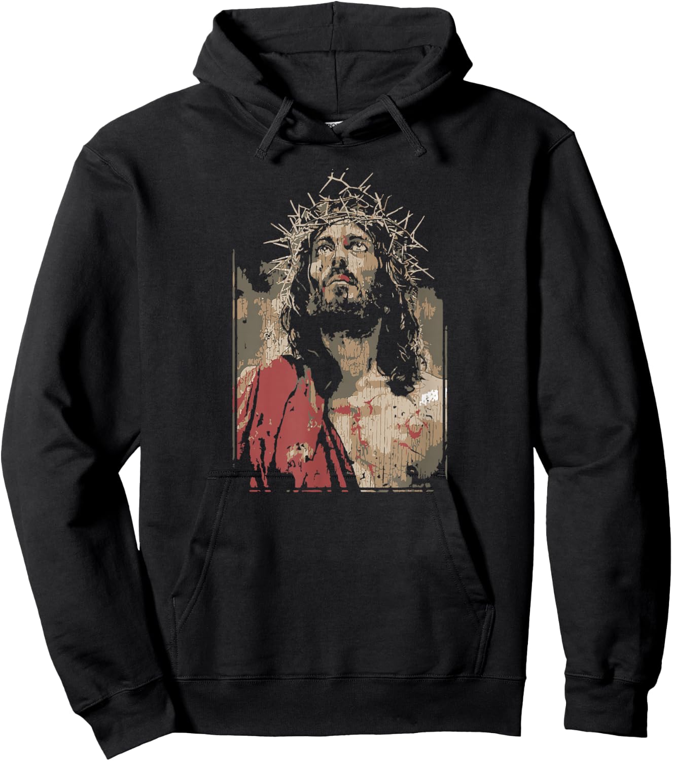 Face Of Jesus On A Cross With Crown Of Thorns Hoodie - Hoodie | Black