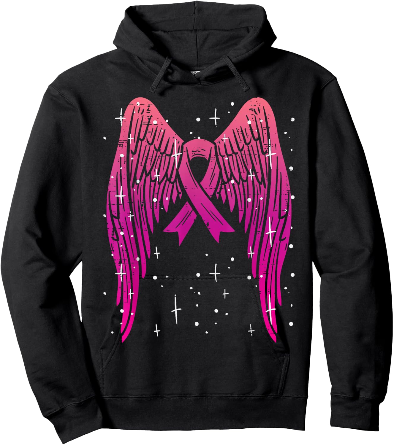 Pink Ribbon Angel Wings Breast Cancer Awareness Women Hoodie - Hoodie | Black