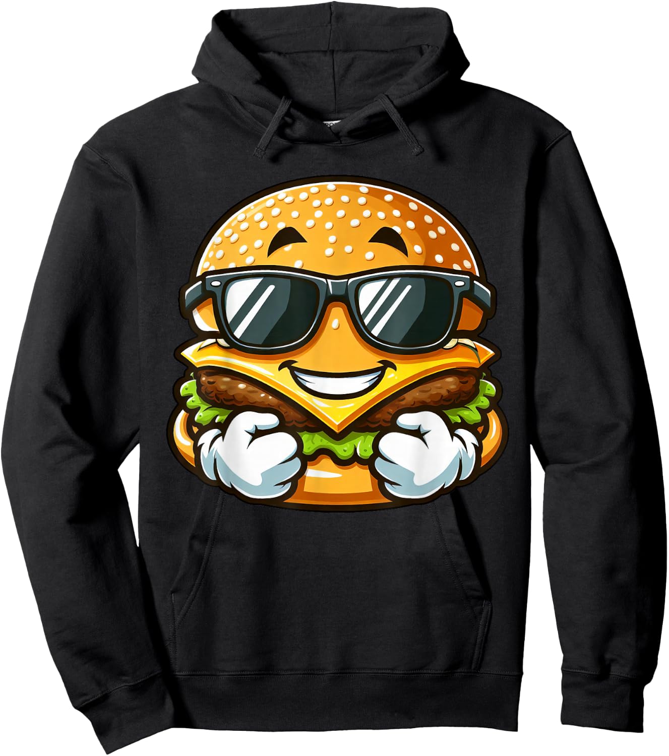 Cool Hamburger Cheeseburger with Sunglasses Hoodie - Hoodie | Black