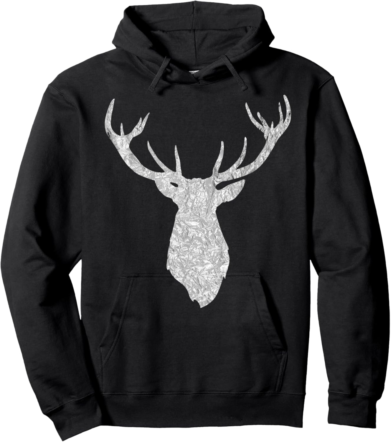Buck Stag Deer Head Antlers Silver Gray Silhouette Hoodie - Hoodie | Black
