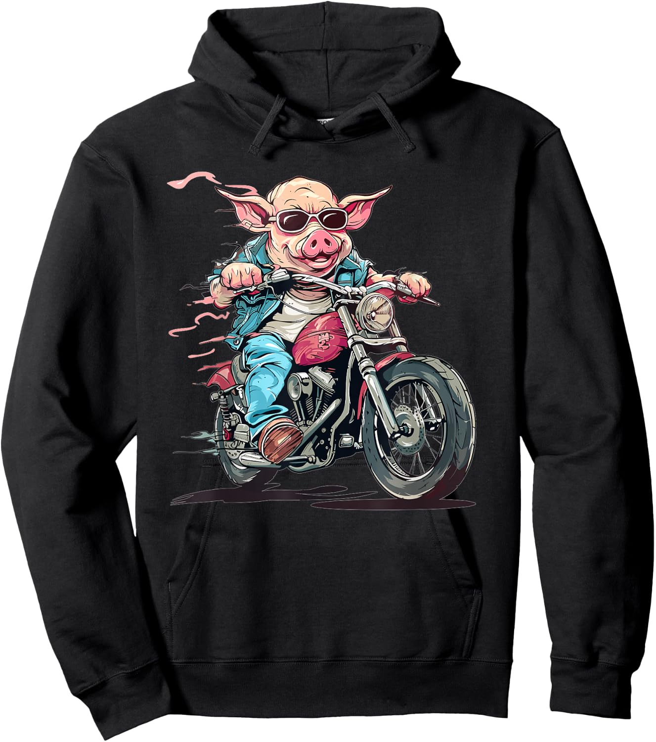Funny Biker Pig Riding A Motorcycle Hoodie - Hoodie | Black