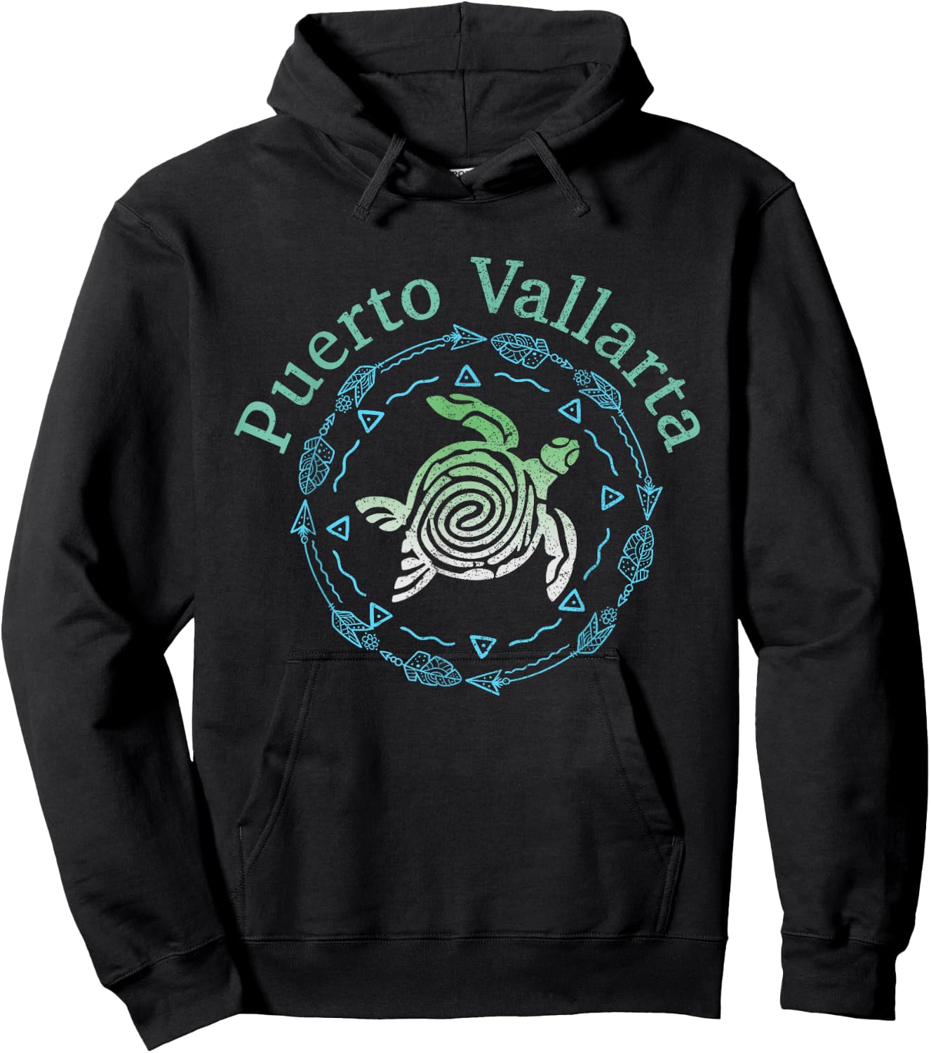 Puerto Vallarta Vintage Tribal Turtle Hoodie - Hoodie | Black
