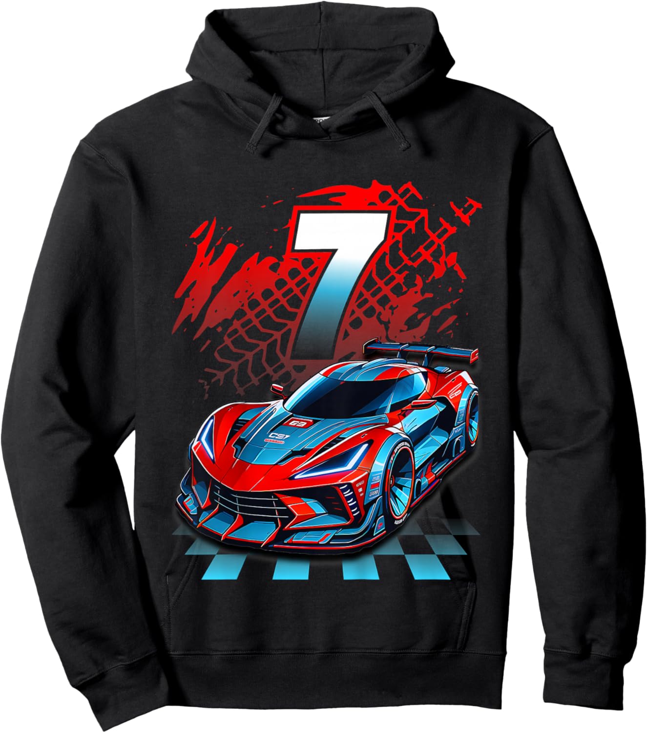 Kids 7 Year Old Race Car 7th Birthday Party Racing Racecar Hoodie - Hoodie | Black