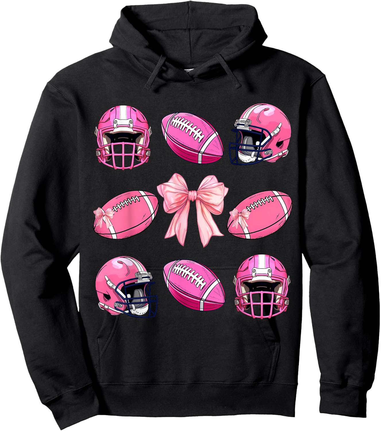 Cute Pink football coquette bow shirt Esthetics Women Girl Hoodie - Hoodie | Black