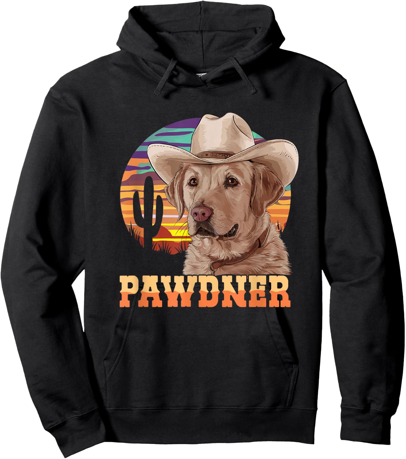 Pawdner Cowboy Lab Desert Sunset Labrador with Hat Dog Dad Hoodie - Hoodie | Black