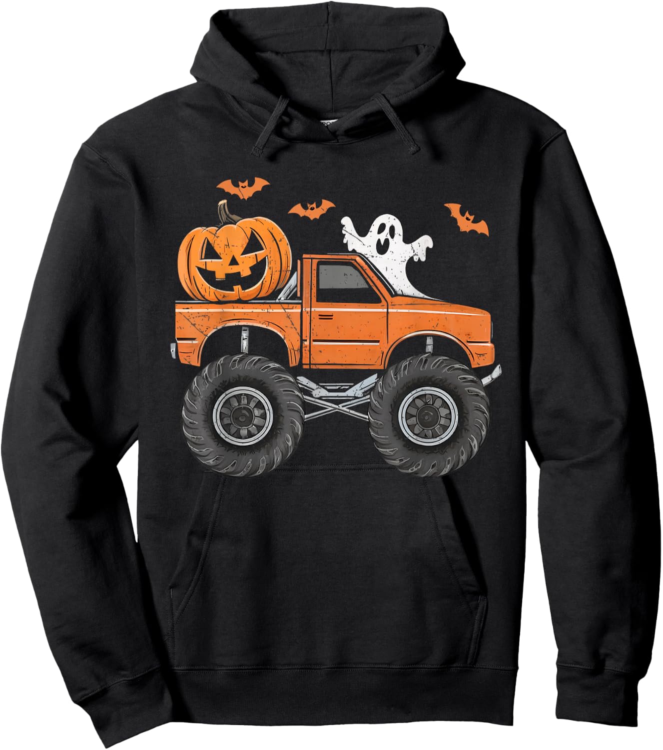Ghost Truck Moon Pumpkin Toddler Boys Halloween Teens Kids Hoodie - Hoodie | Black