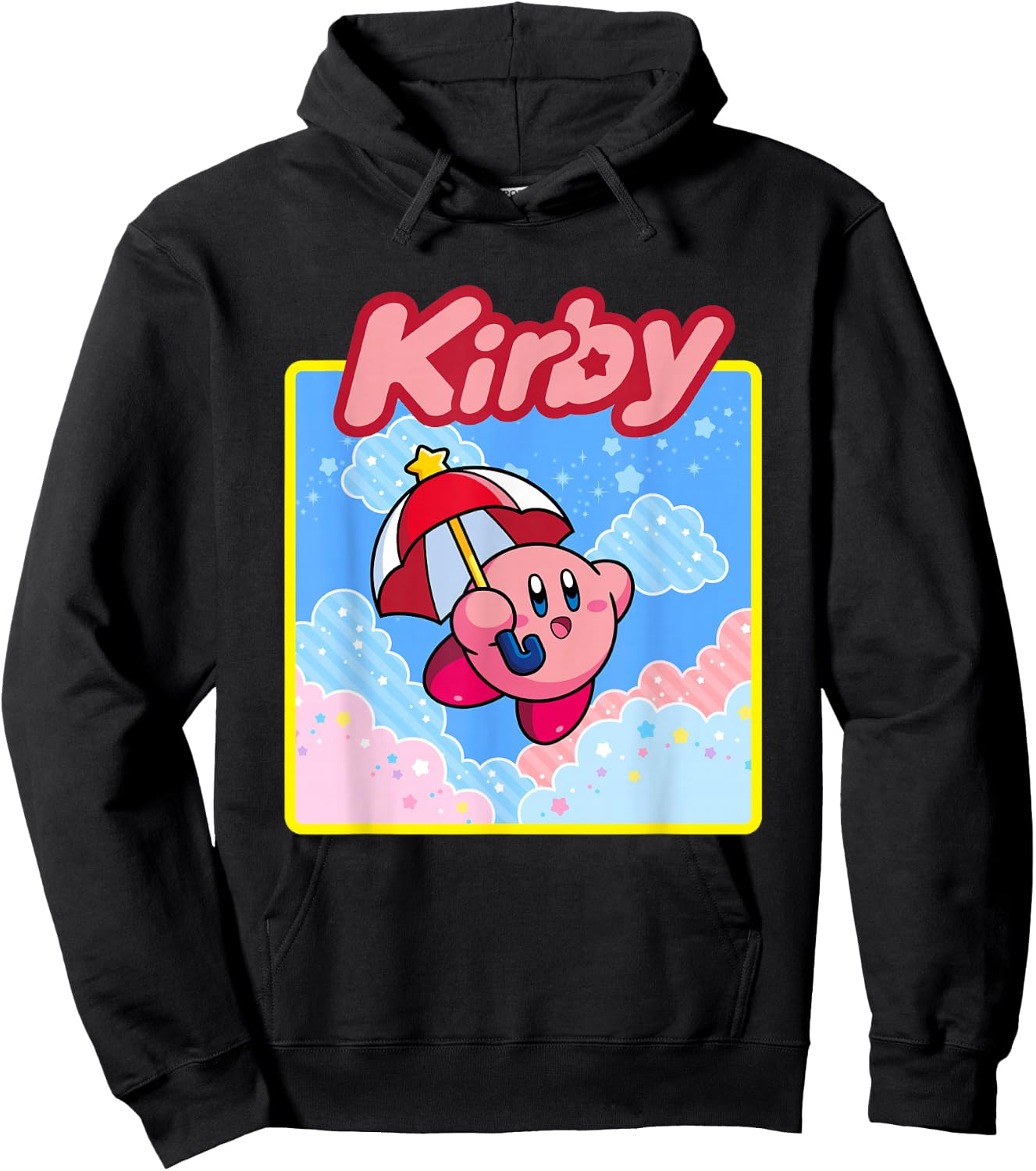 Kirby Pastel Pink & Blue Cloudy Big Character Portrait Hoodie - Hoodie | Black