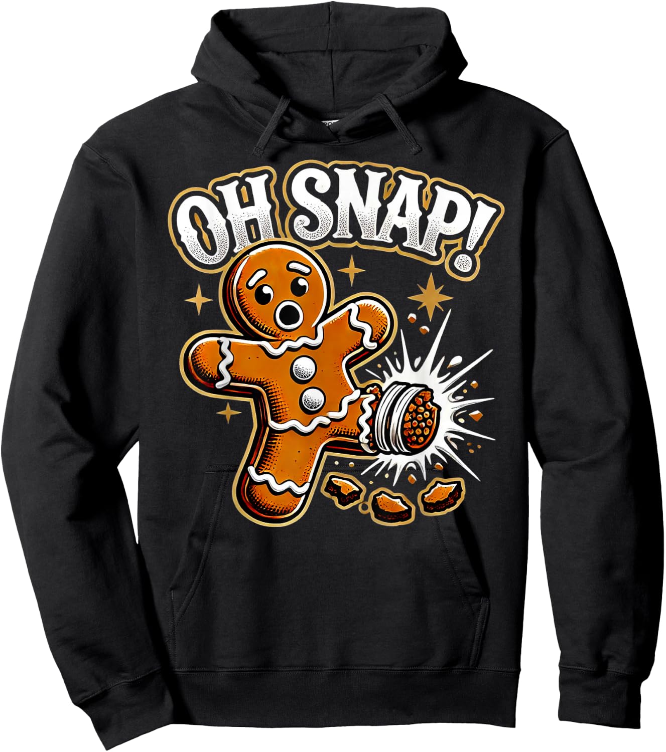 Oh Snap Gingerbread Man -Adult Black Cartoon Holiday Humorous Modern Classic Fit Short Sleeve Hoodie - Hoodie | Black