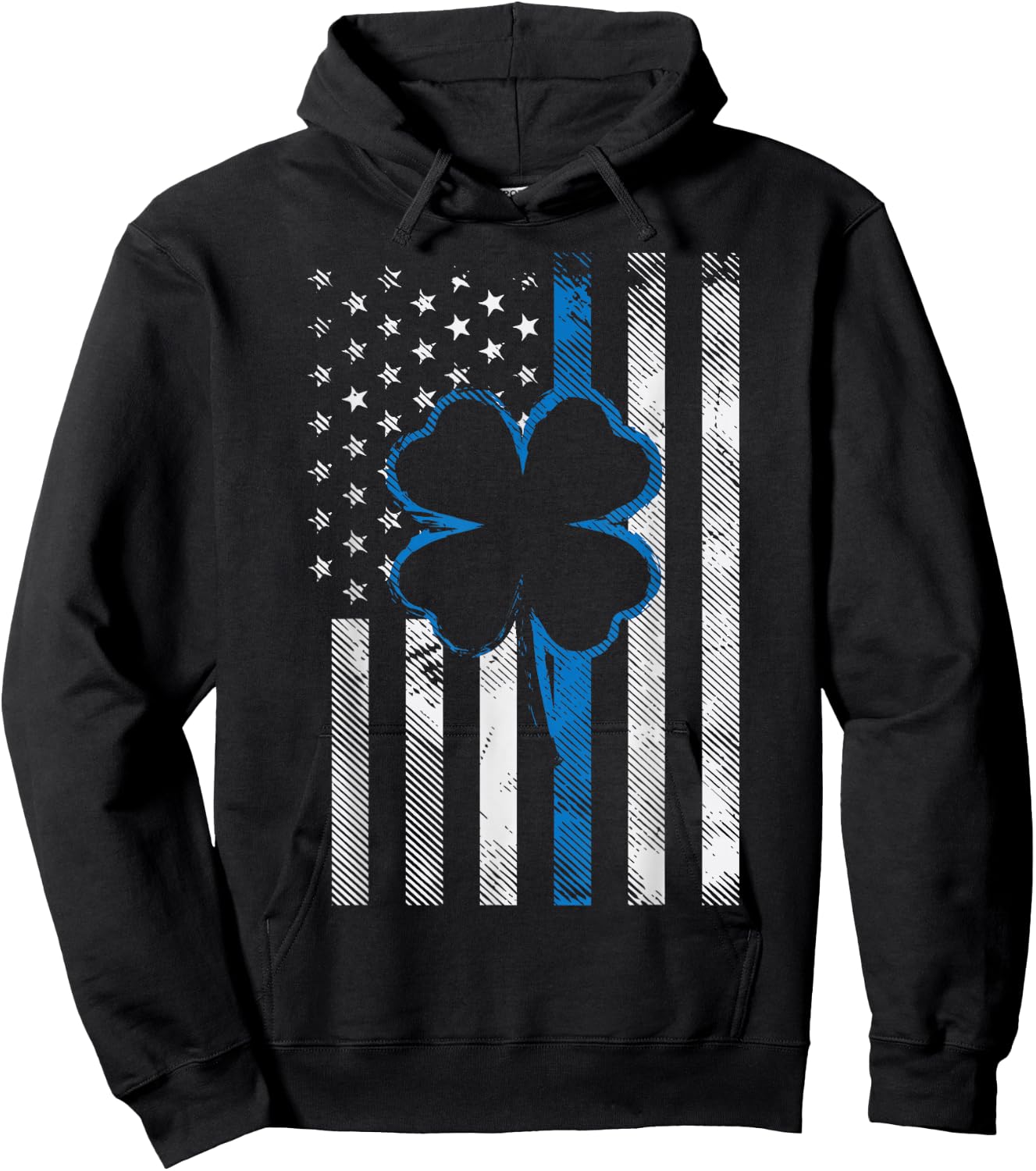 Thin Blue Line LE Cop Police Irish US Flag St Patricks Day Hoodie - Hoodie | Black