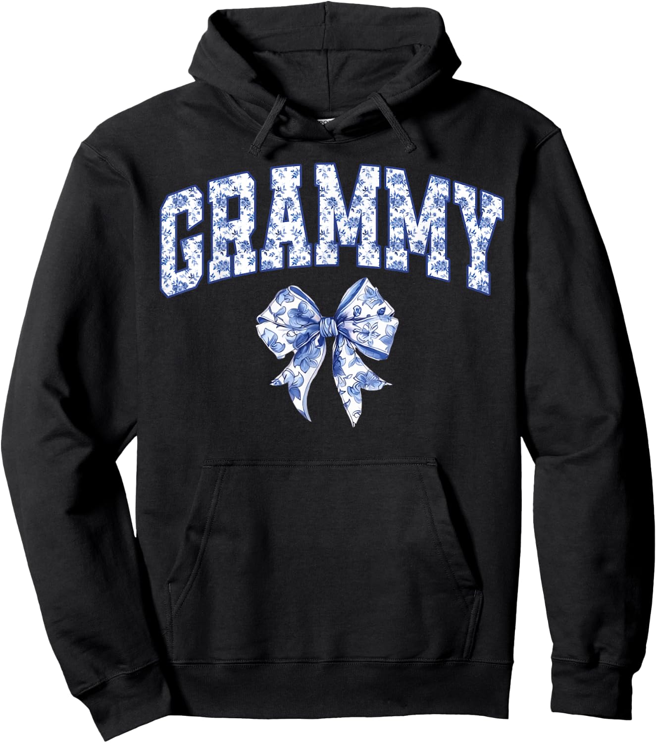 Grammy Coquette Toile Blue Bow Floral Family Matching Hoodie - Hoodie | Black