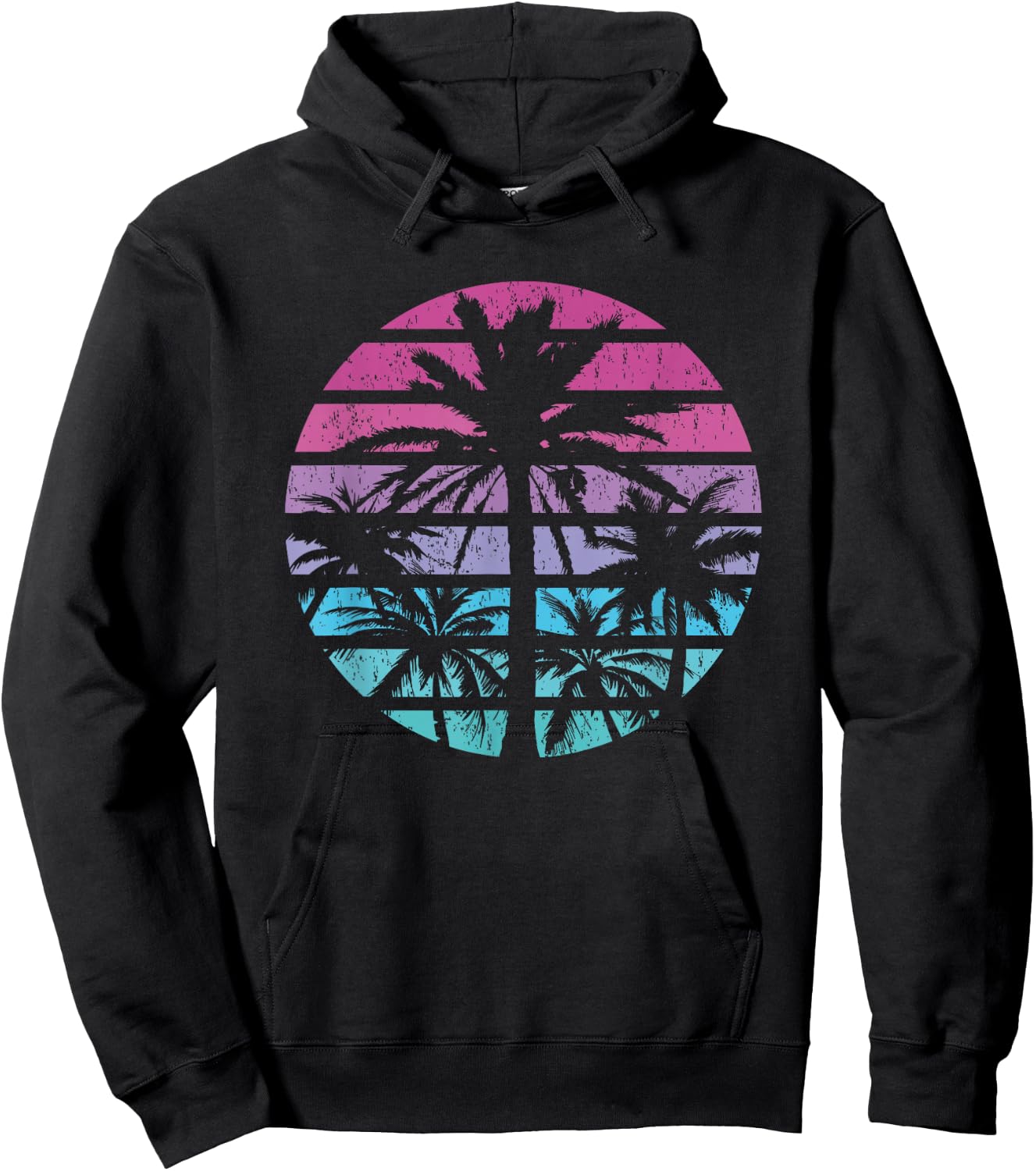 Palm Tree Retro Sunset Summer Beach Vintage Tropical Graphic Hoodie - Hoodie | Black