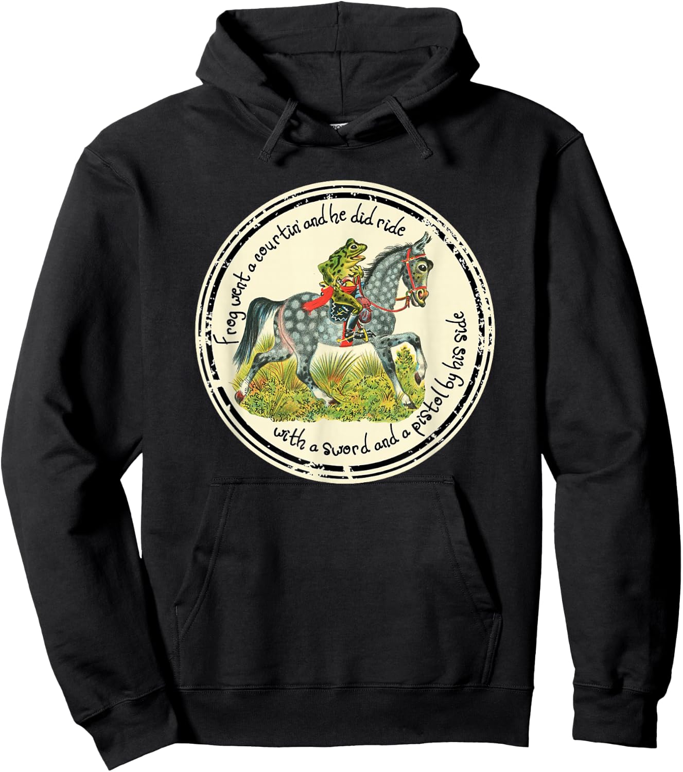 Frog Went a Courtin riding Horse with Sword Folk Tale Hoodie - Hoodie | Black