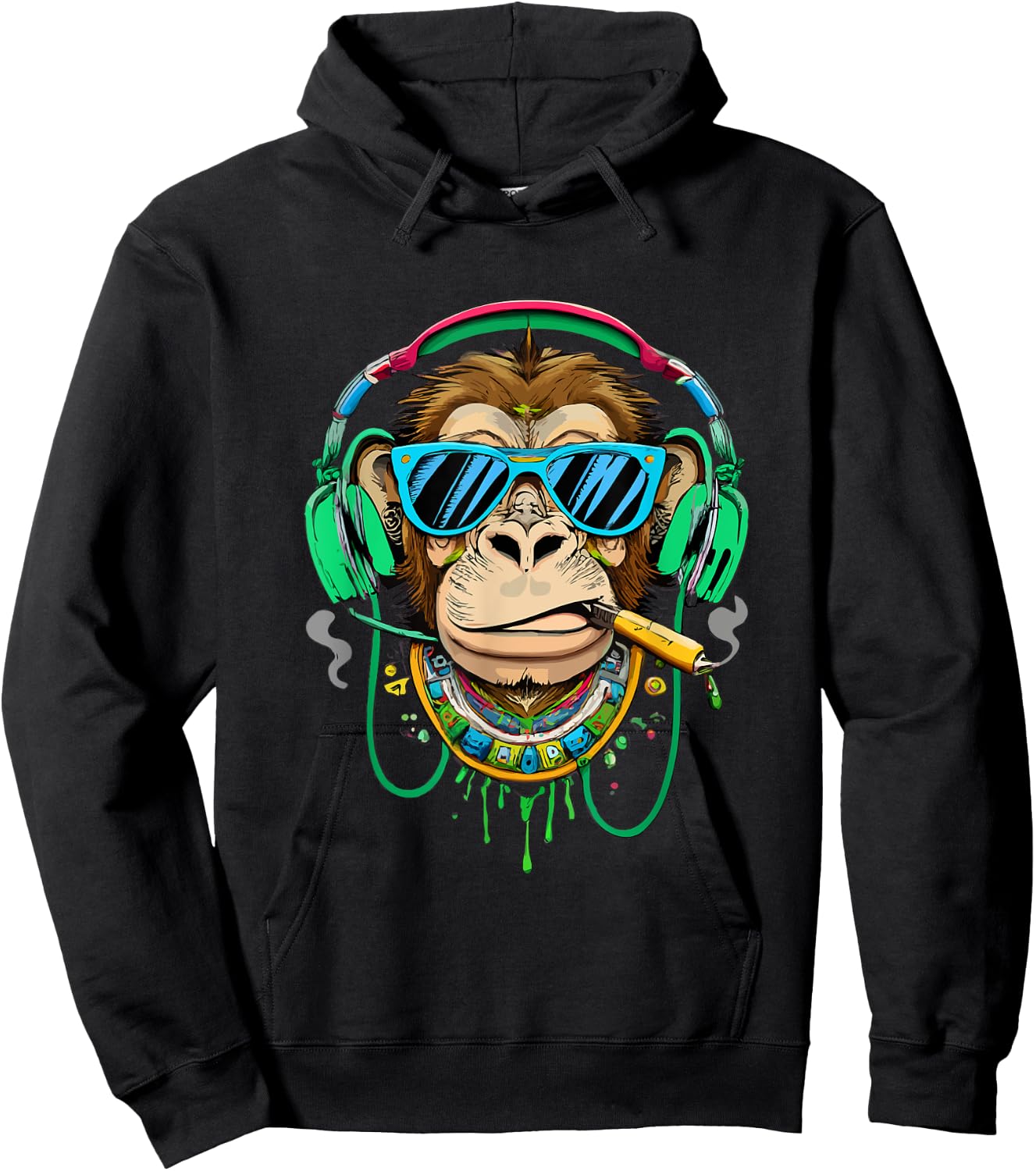 Monkey smoking cannabis, marijuana enjoys songs Hoodie - Hoodie | Black