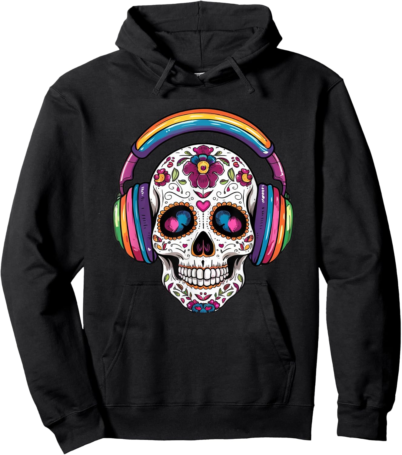 Sugar Skull Headphones Day of Dead Halloween Dia De Muertos Hoodie - Hoodie | Black