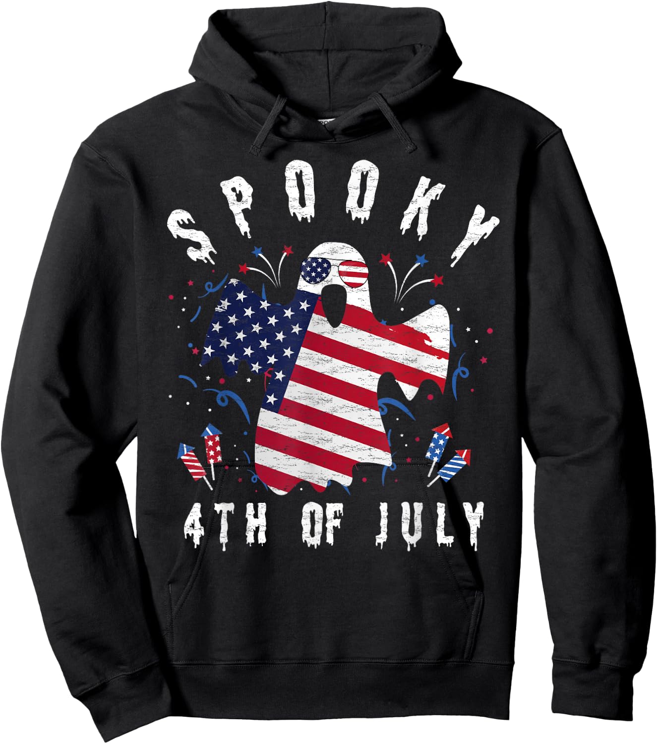 4th of July Spooky Funny Patriot Halloween Spooky Usa Flag Hoodie - Hoodie | Black