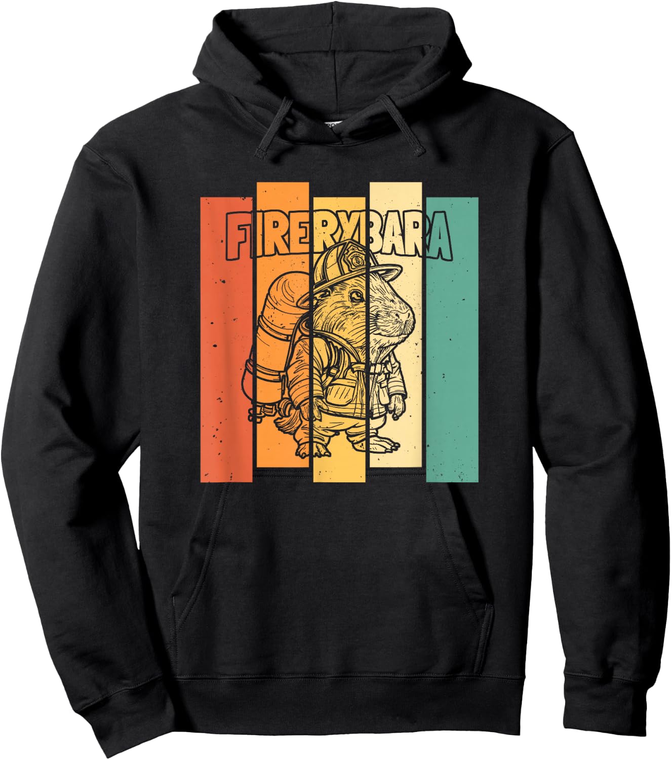 Firerybara - Fire Fireman Thin Red Line Firefighter Capybara Hoodie - Hoodie | Black