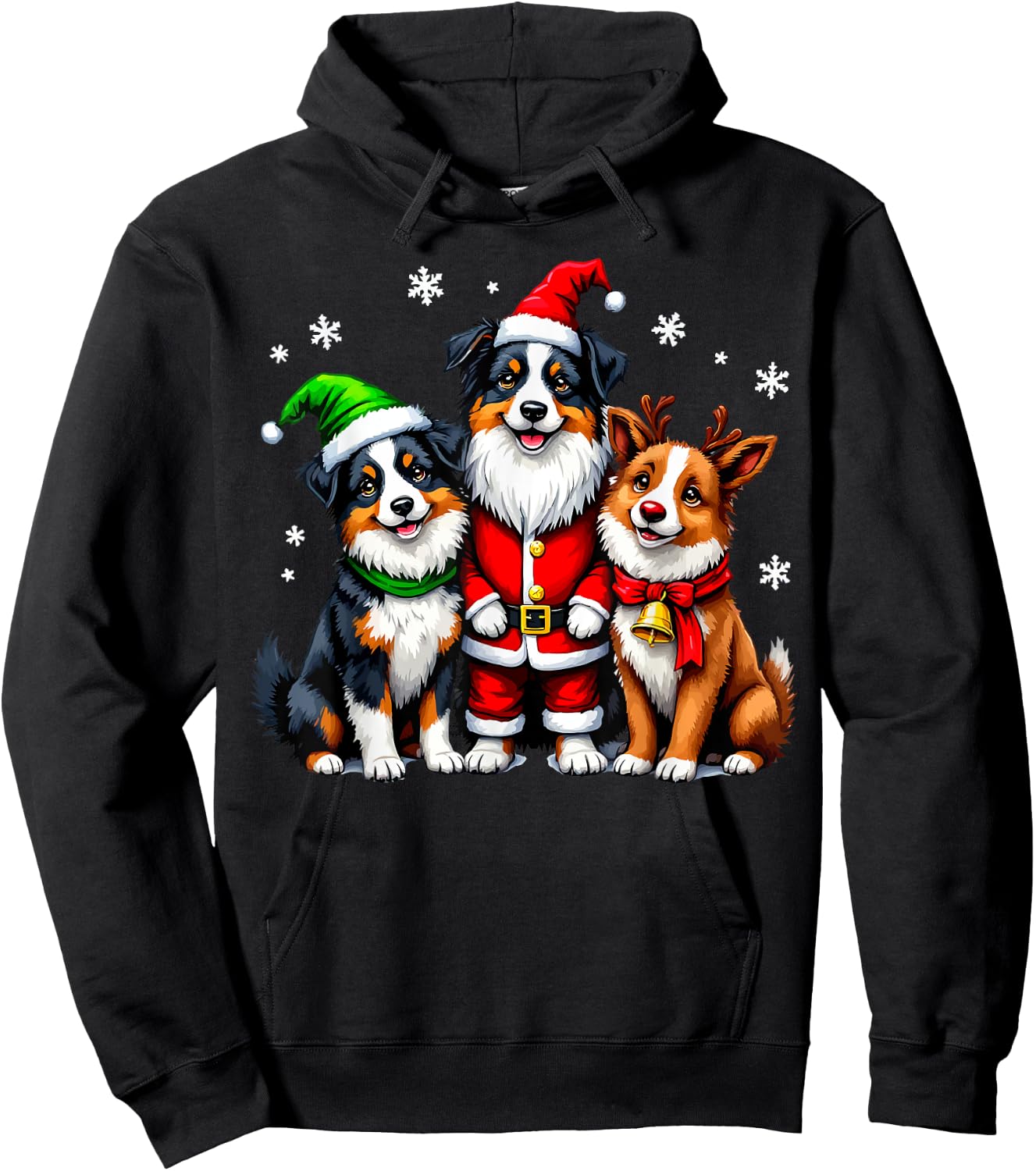Australian Shepherd Christmas Dogs Funny Santa Reindeer Elf Hoodie - Hoodie | Black