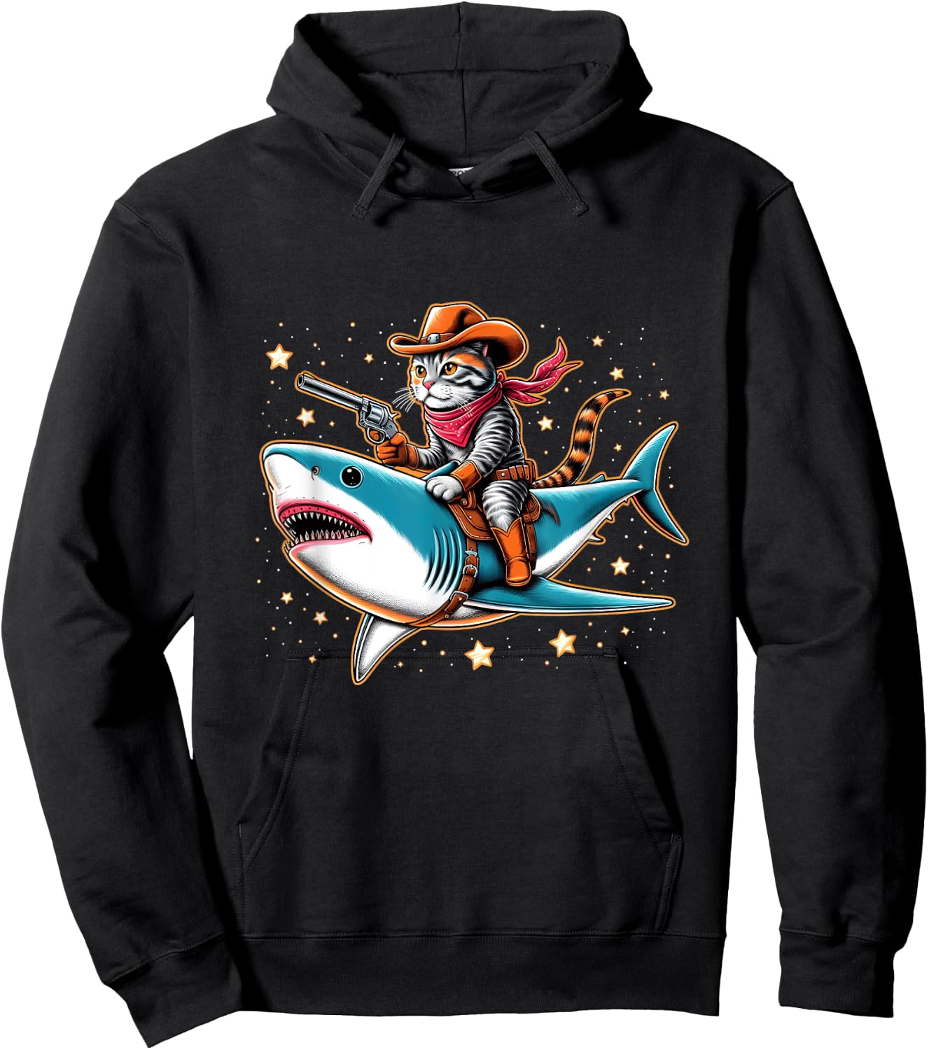 Cat Cowboy Riding A Shark In Space Hoodie - Hoodie | Black