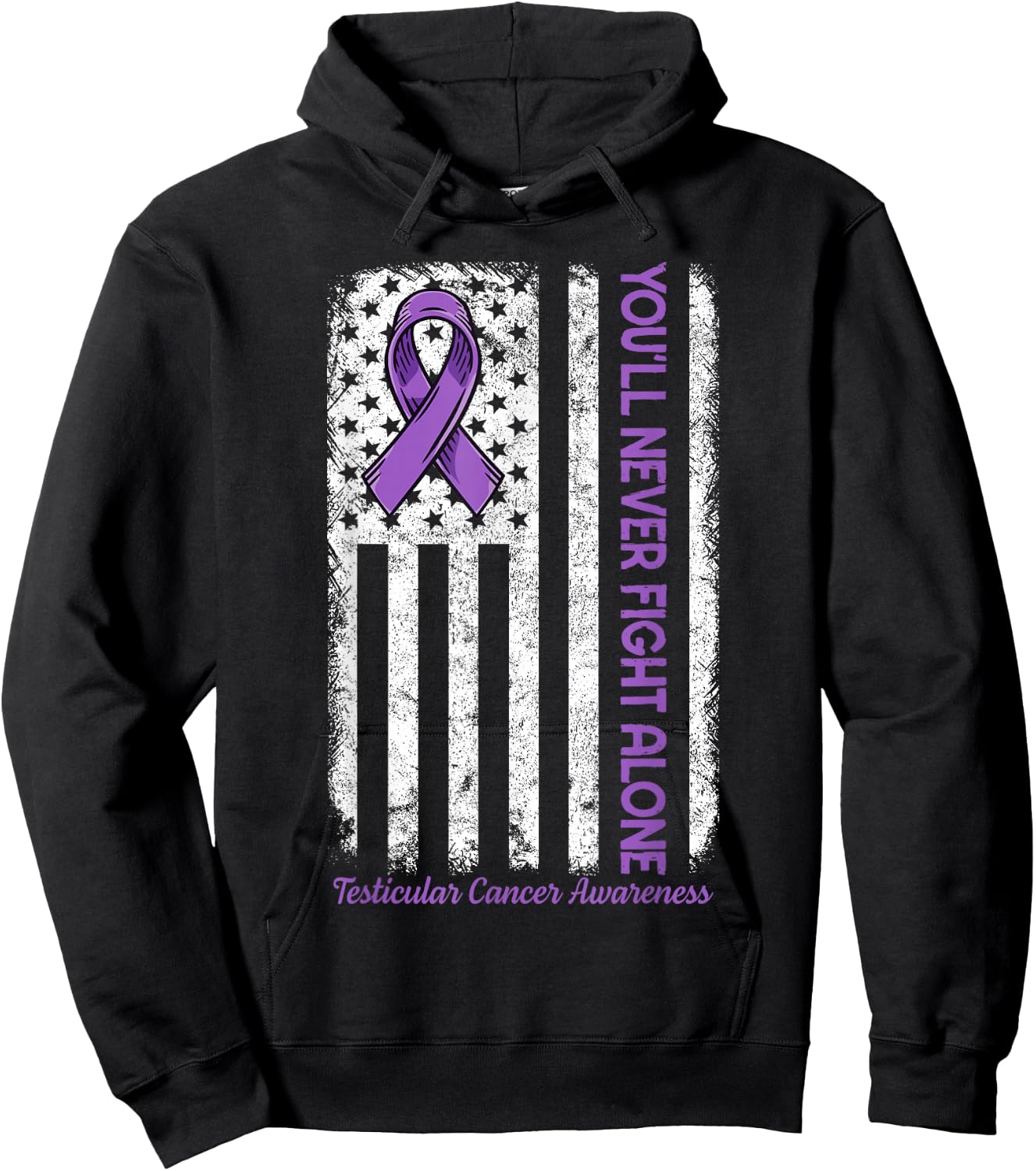 You'll Never fight Alone Flag Testicular Cancer Awareness Hoodie - Hoodie | Black