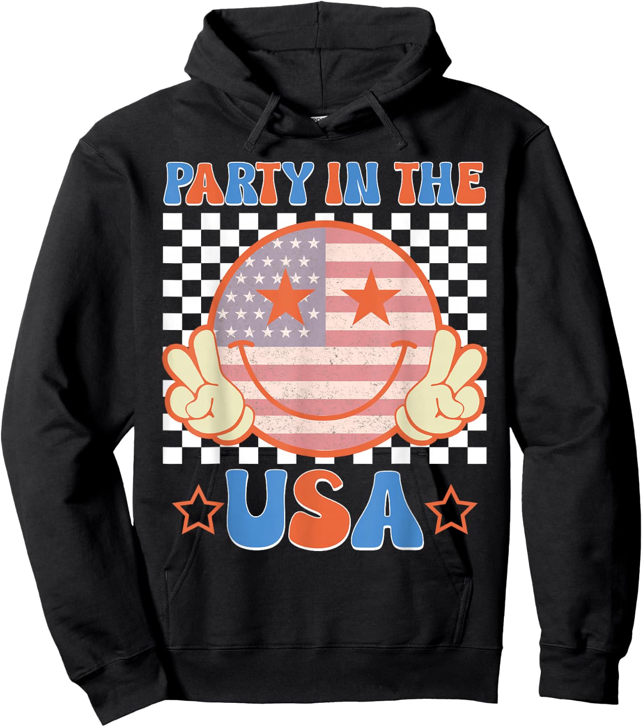 Party in the USA 4th of July Preppy Smile Kids Men Women Hoodie - Hoodie | Black
