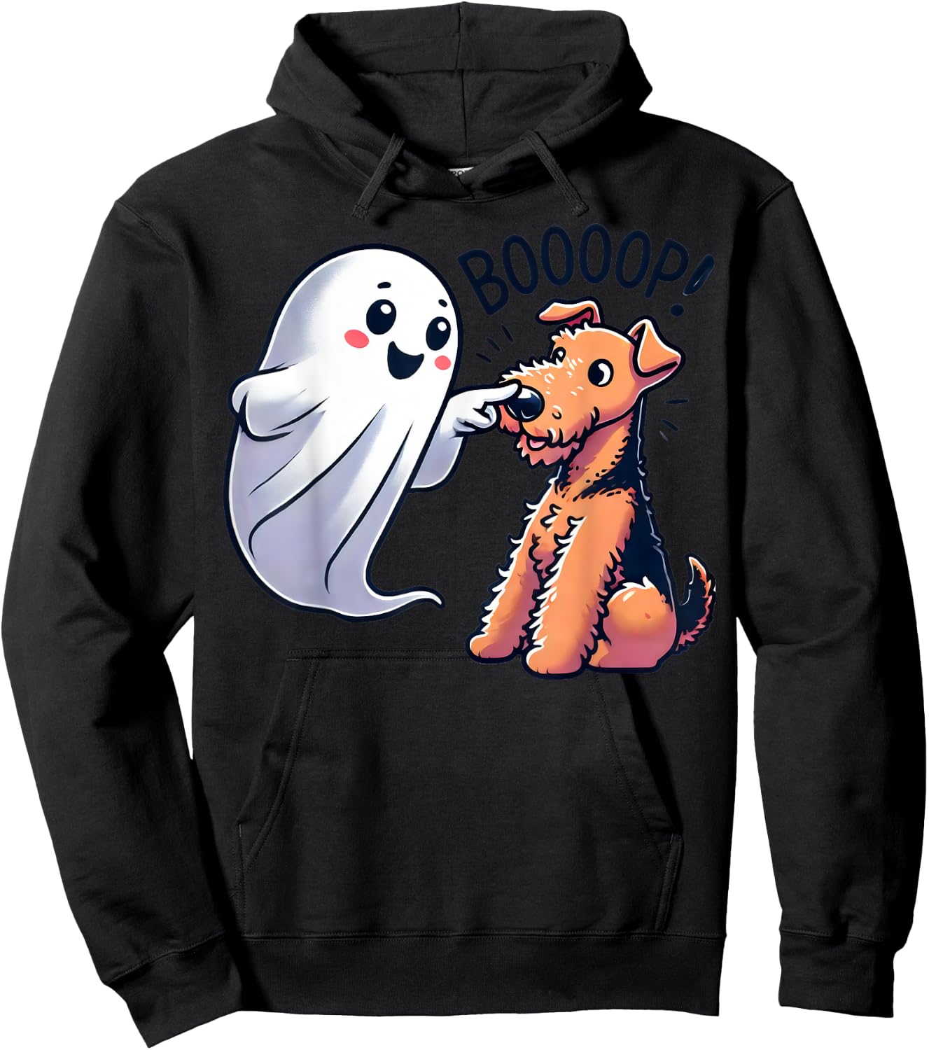 Funny Halloween Ghost Airedale Terrier Boop Lazy Costume Hoodie - Hoodie | Black