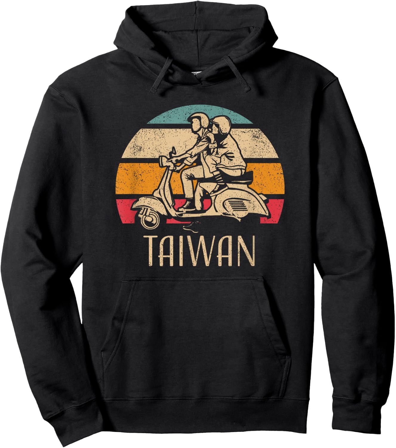 Taiwan Vintage Scooter Retro Sunset Distressed Design Hoodie - Hoodie | Black