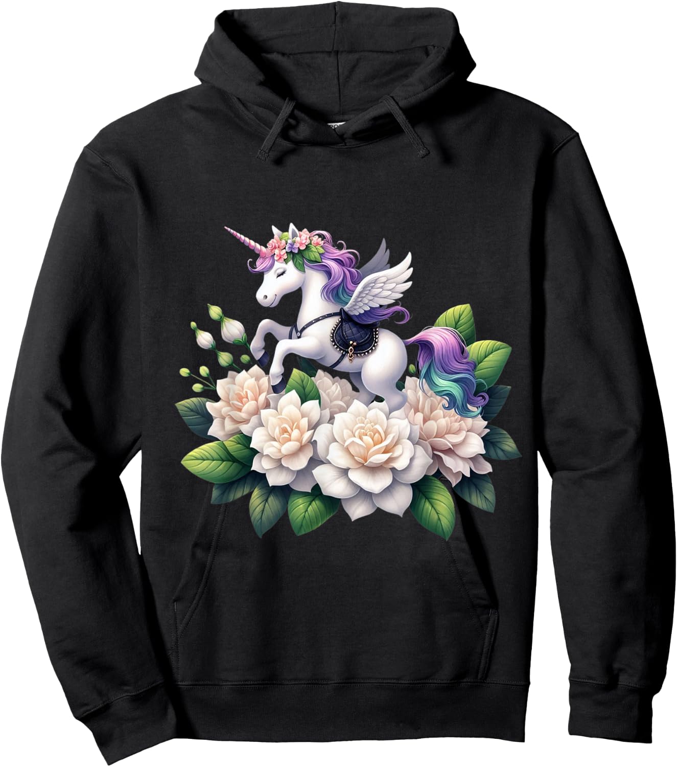 Unicorn Riding Gardenia Boys Girls Men Women Kids Adults Hoodie - Hoodie | Black