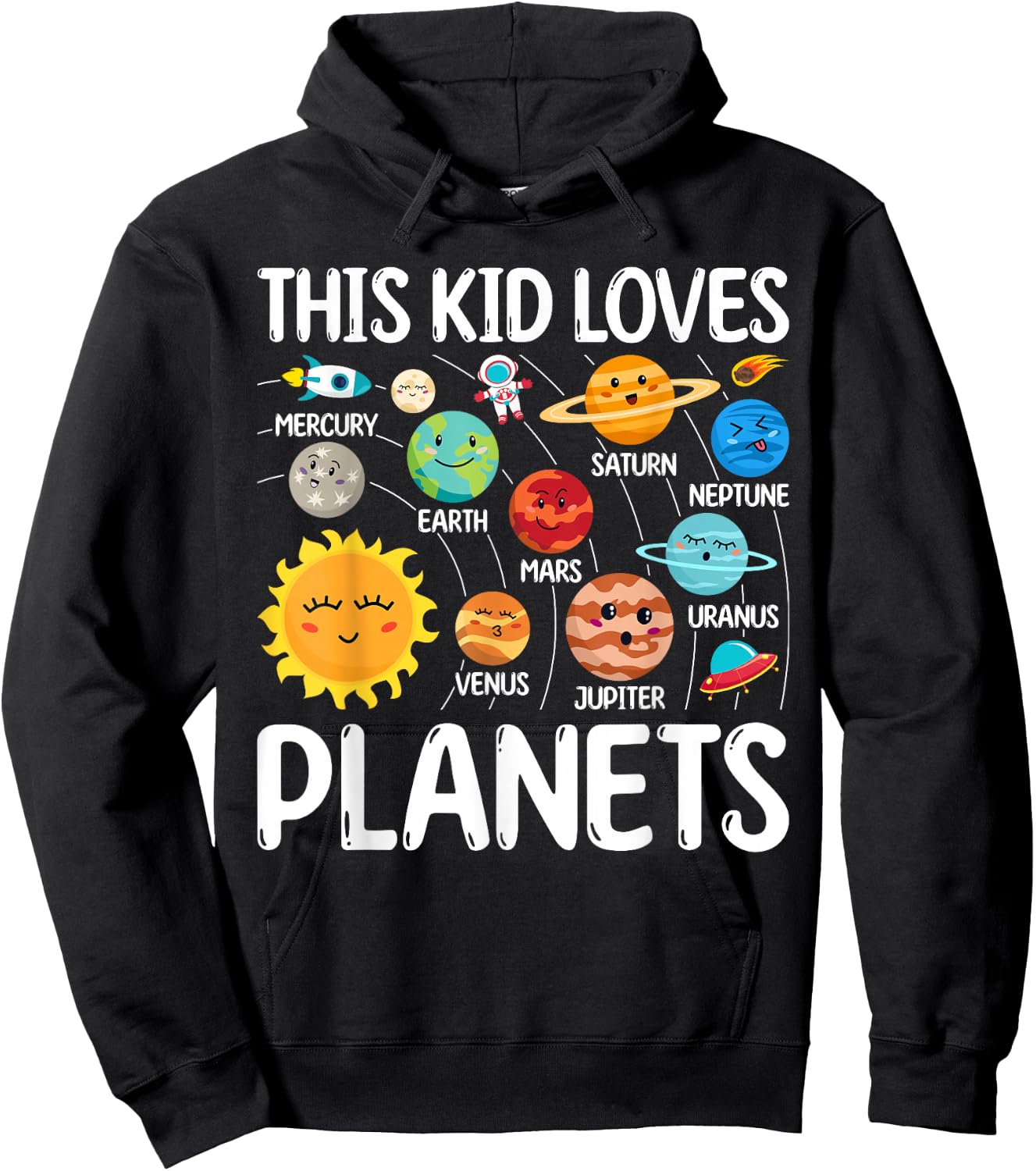 This Kid Loves Planets Solar Star System Science Kids Space Hoodie - Hoodie | Black