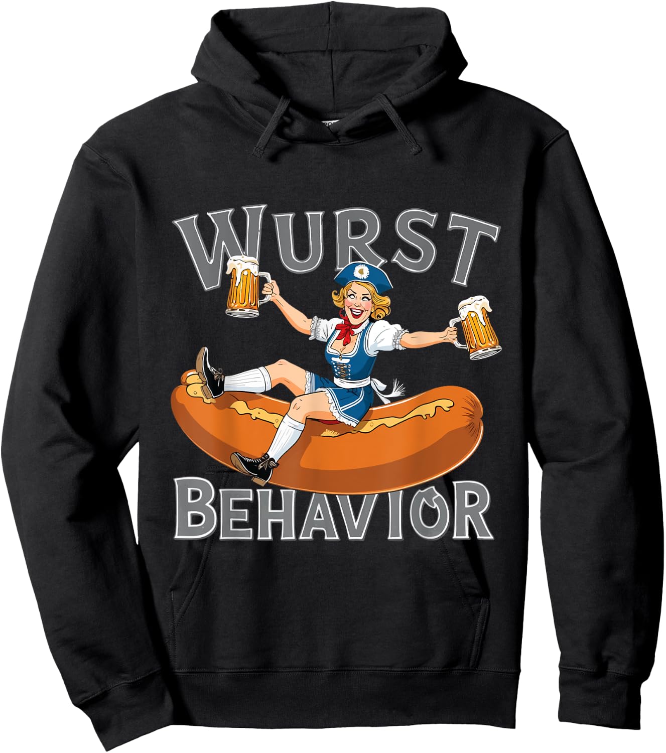 Wurst Behavior: Oktoberfest Bavarian Woman And Bratwurst Hoodie - Hoodie | Black